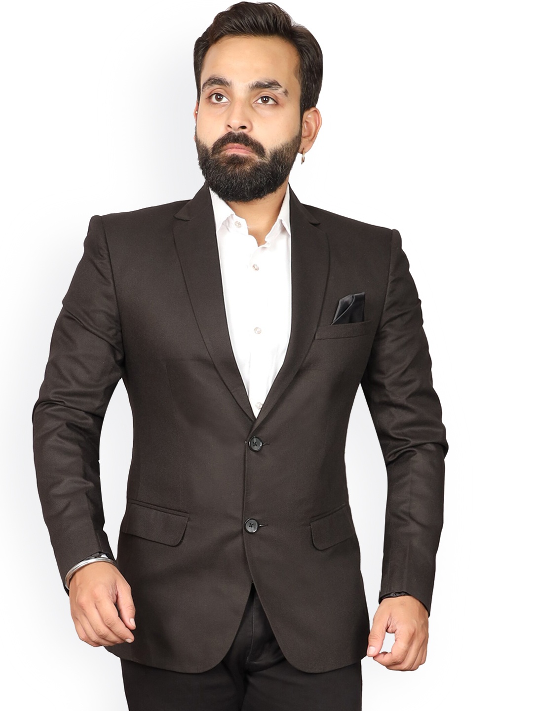 

FOURFOLDS Men Single-Breasted Formal Blazer, Black