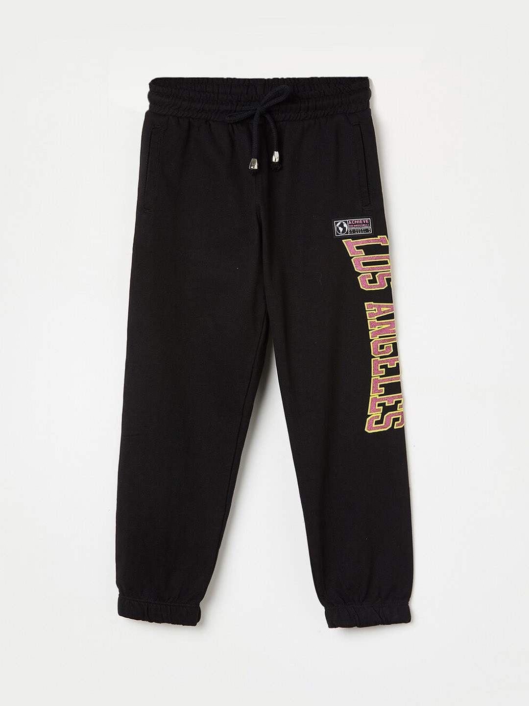 

Fame Forever by Lifestyle Girls Printed Mid-Rise Pure Cotton Joggers, Black