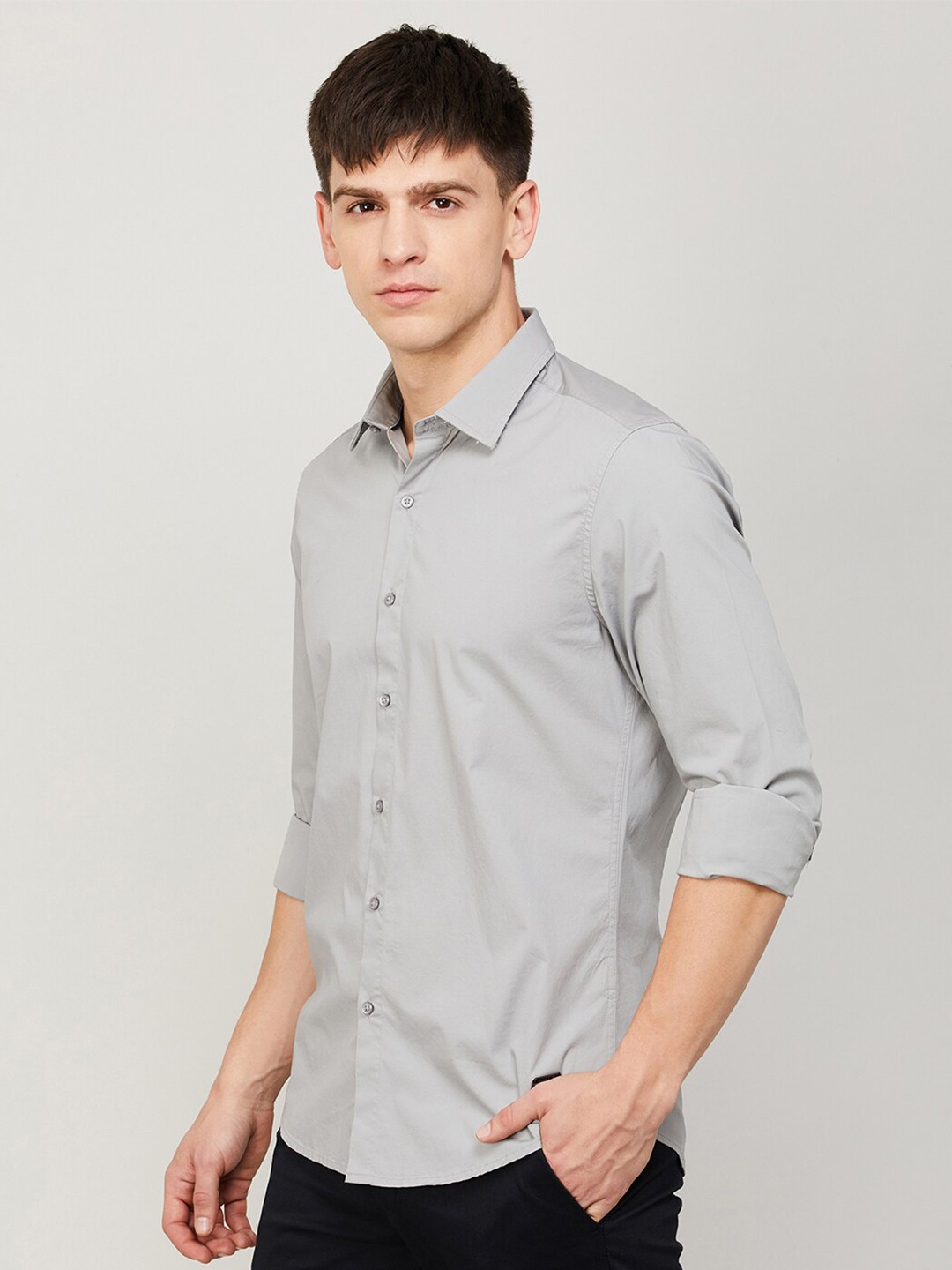 

Bossini Spread Collar Cotton Casual Shirt, Grey