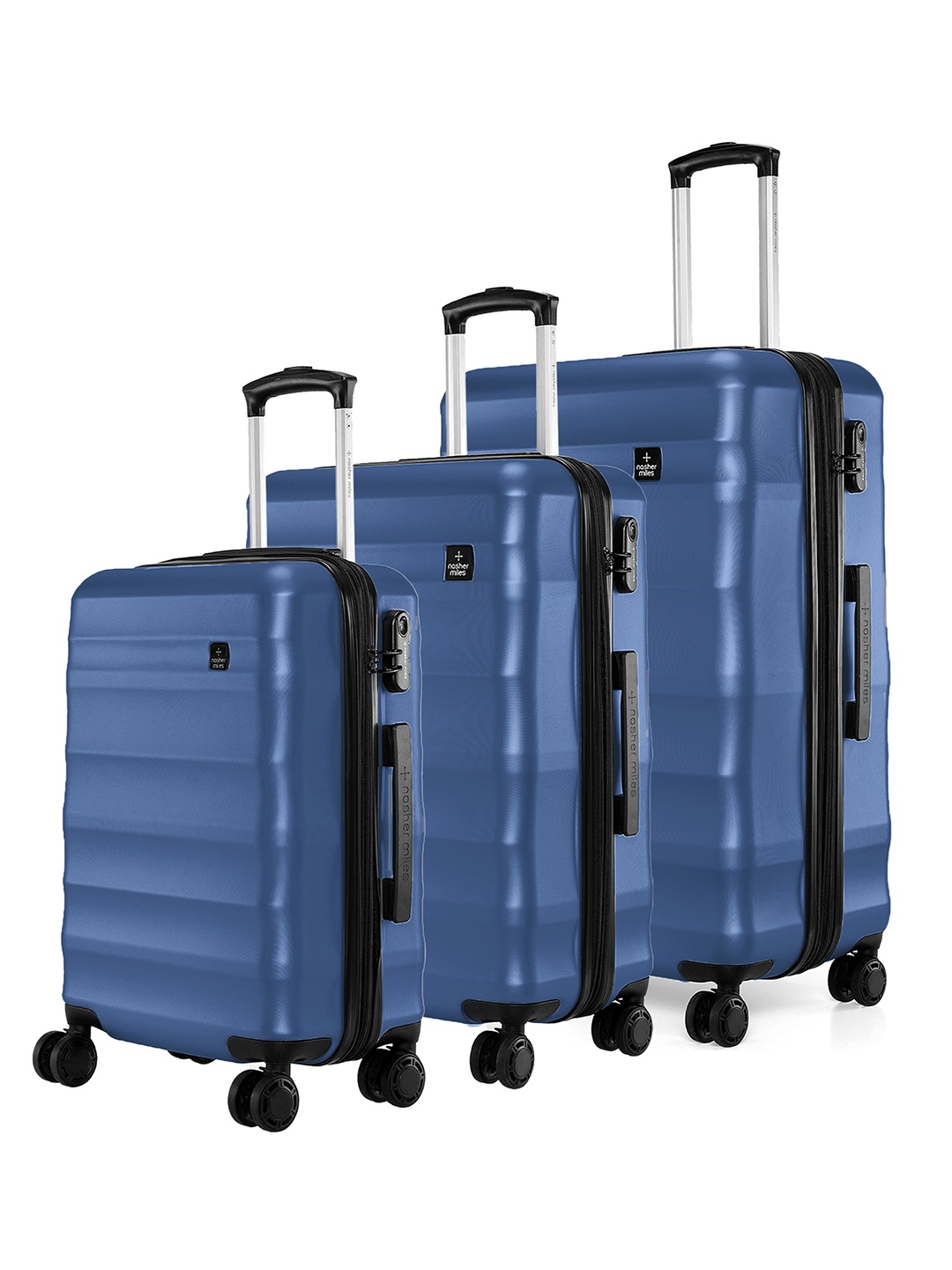 

Nasher Miles Set Of 3 Textured Hard-Sided Trolley Suitcases, Navy blue