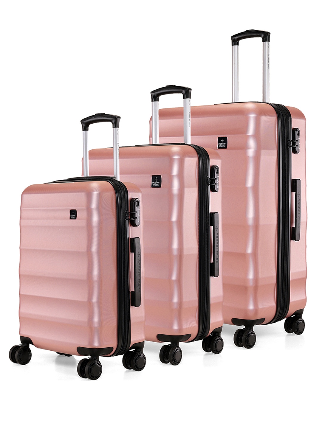 

Nasher Miles Set Of 3 Textured Hard-Sided Trolley Suitcases, Rose gold