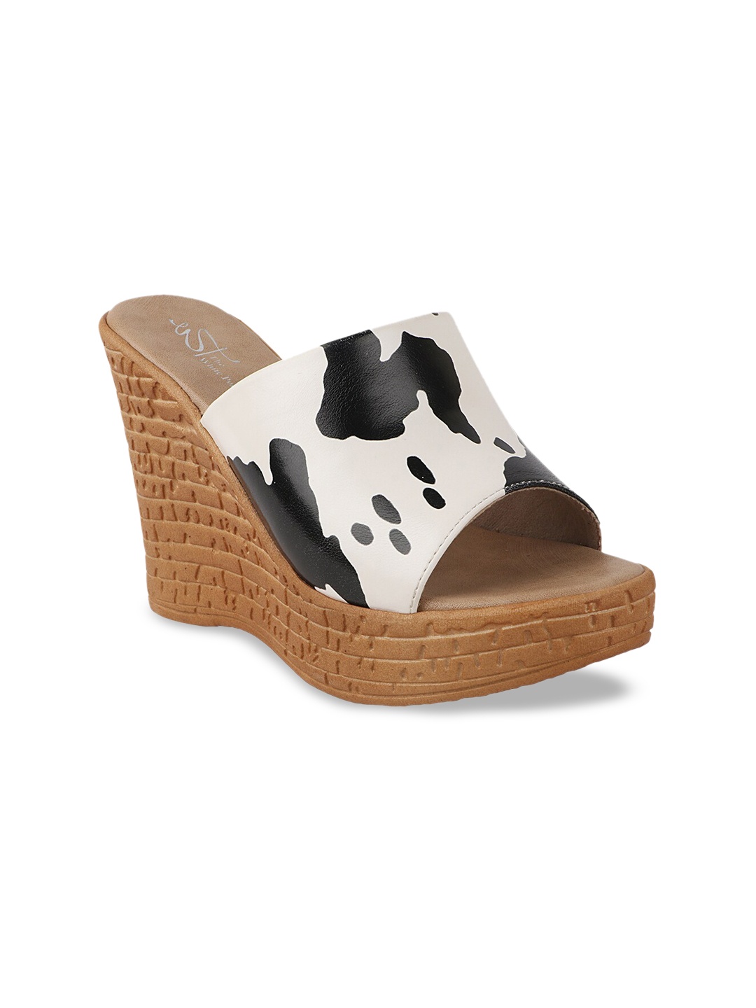 

THE WHITE POLE Printed Open-Toe Wedge Heels, Black
