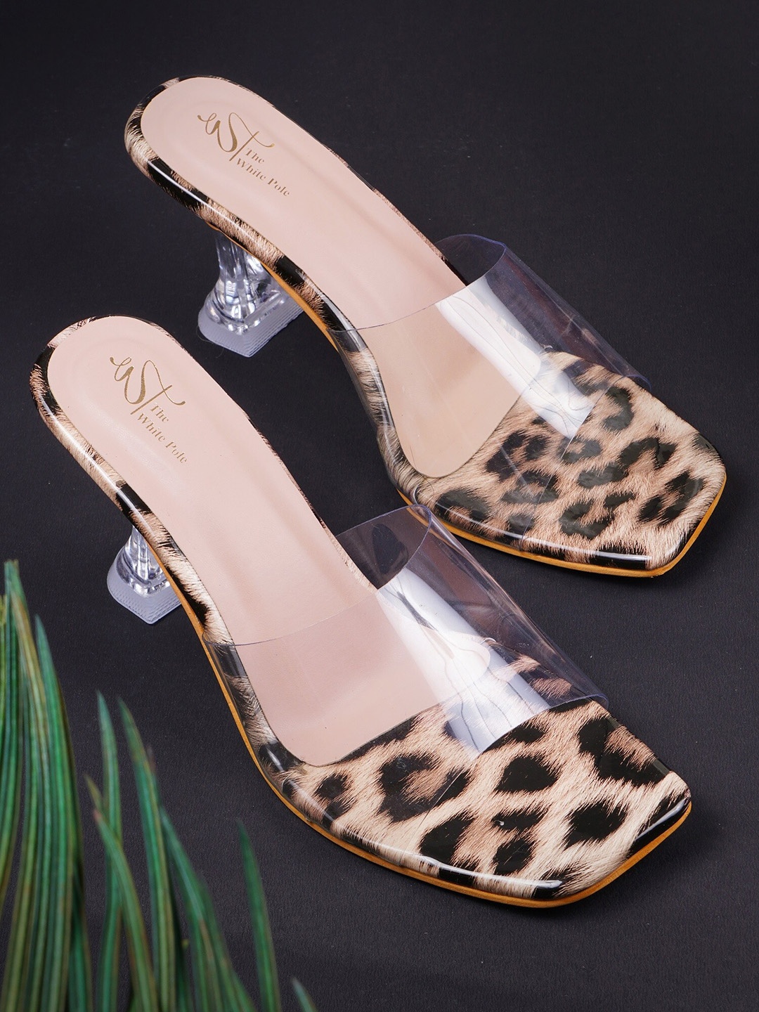 

THE WHITE POLE Printed Open Toe Kitten Heels, Transparent