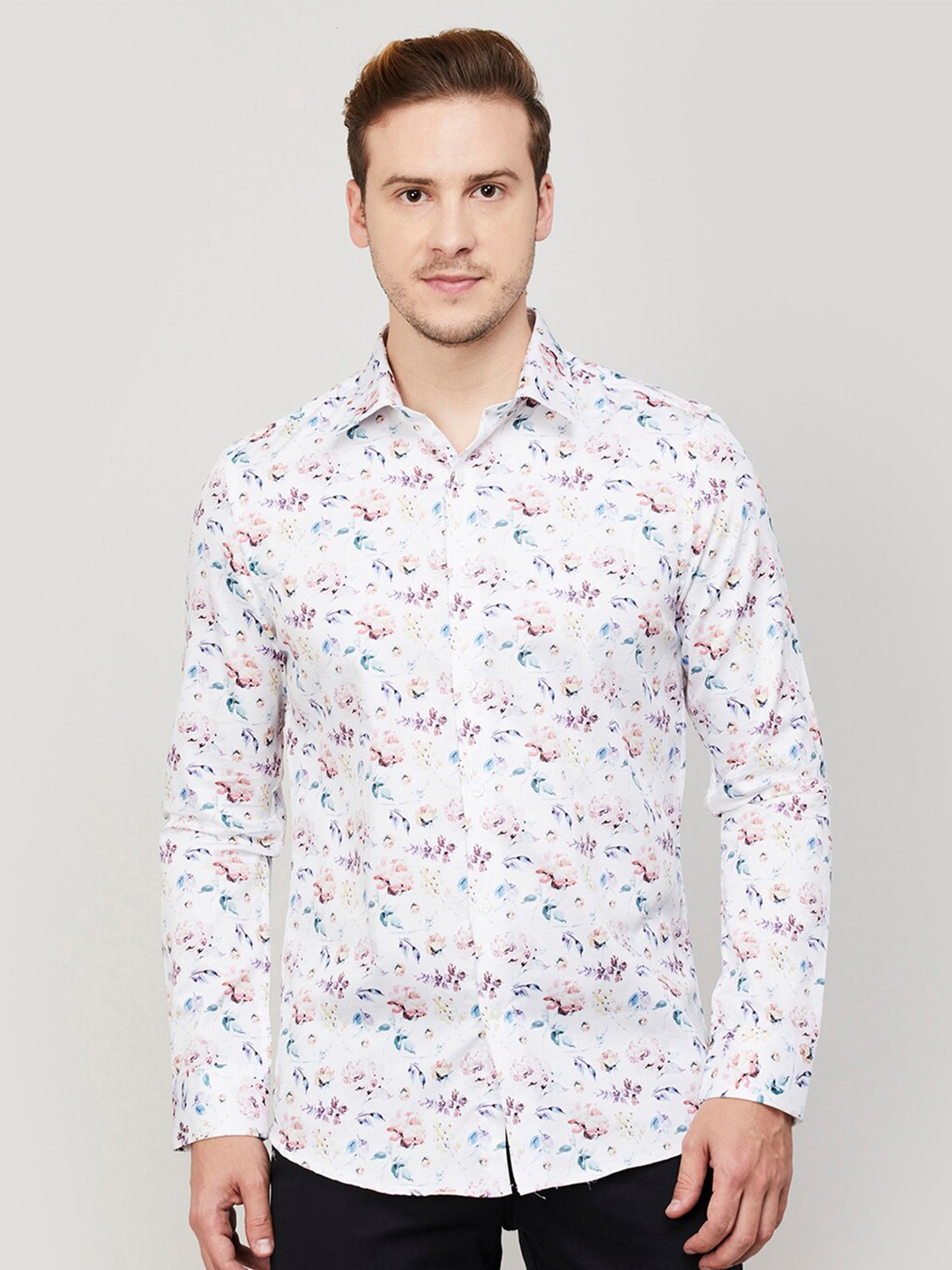 

CODE by Lifestyle Floral Printed Cotton Regular Fit Casual Shirt, White