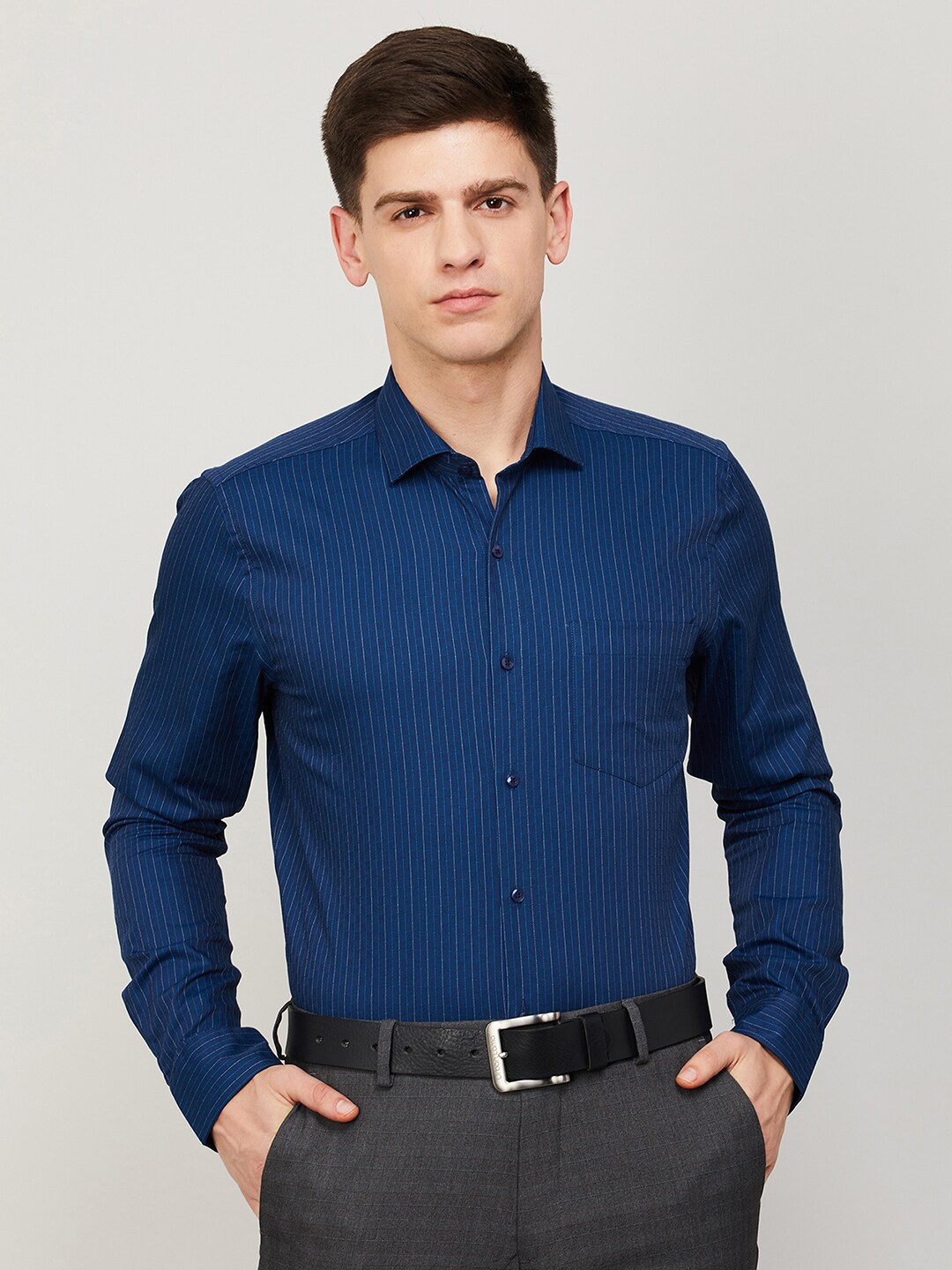 

CODE by Lifestyle Cotton Grid Tattersall Checked Formal Shirt, Navy blue