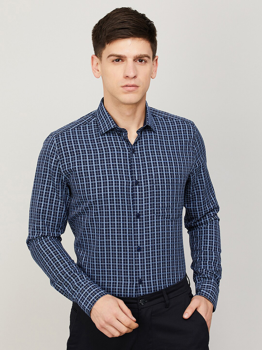

CODE by Lifestyle Cotton Checked Casual Shirt, Blue