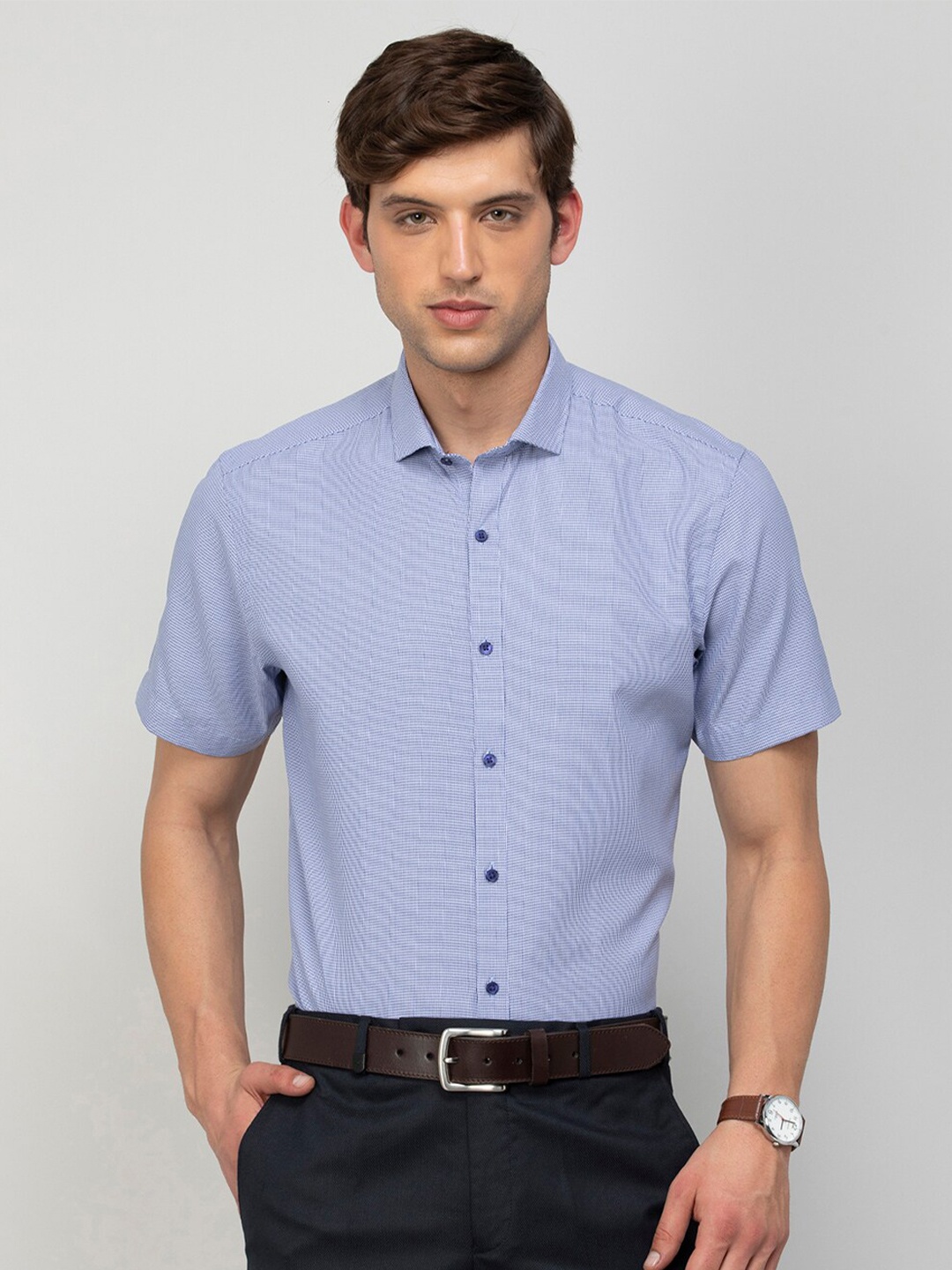 

CODE by Lifestyle Micro Checked Cotton Formal Shirt, Blue