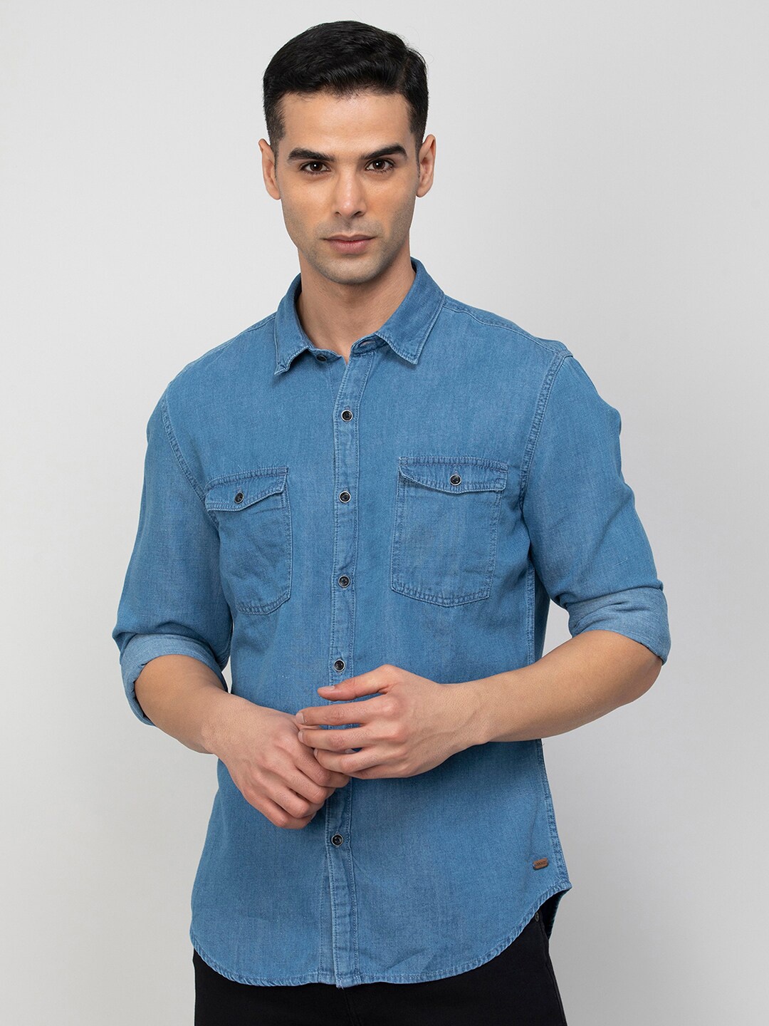 

Fame Forever by Lifestyle Flap Pockets Cotton Casual Shirt, Blue