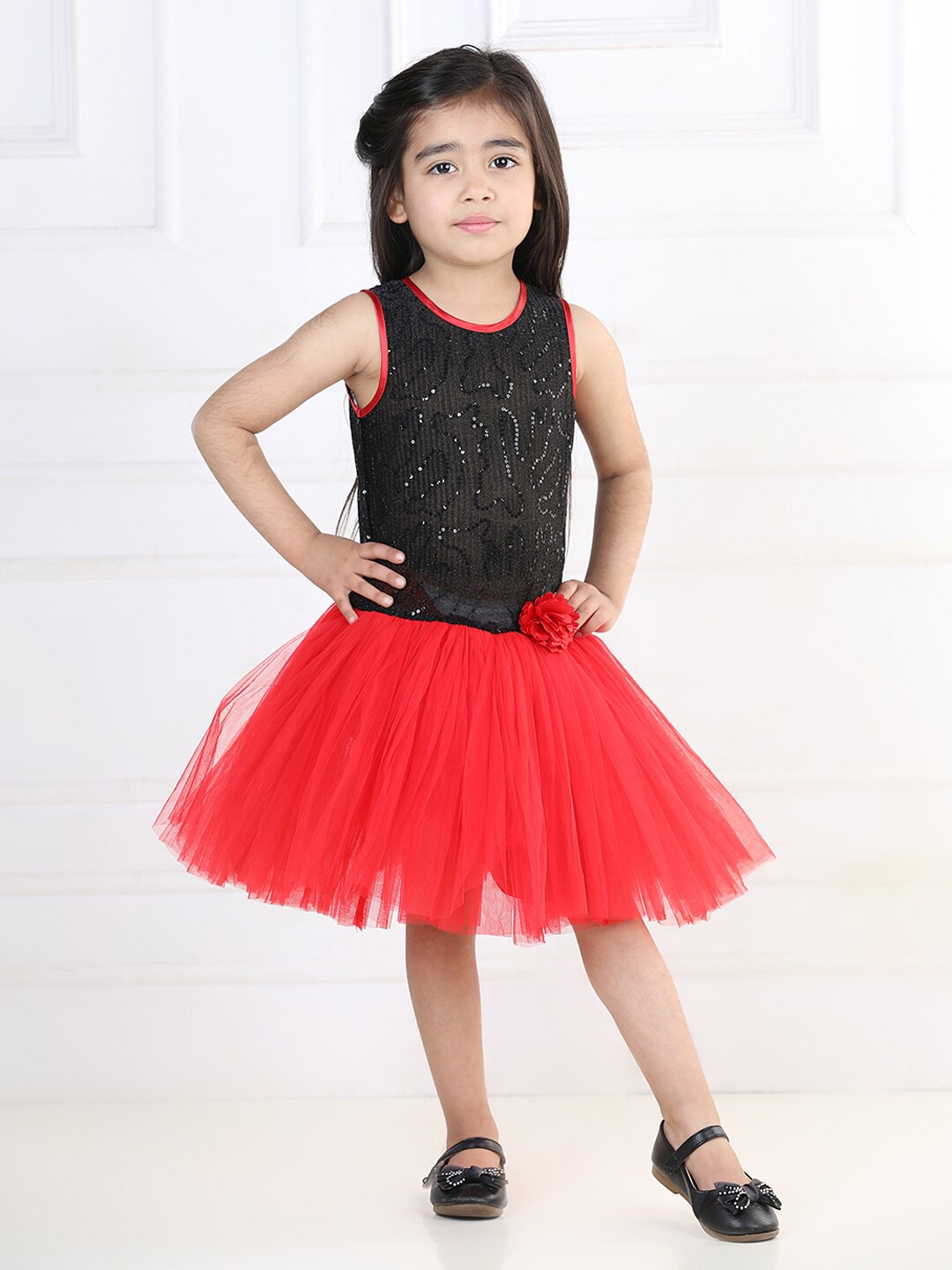

Toy Balloon kids Girls Embellished Sequined Net Dress, Red