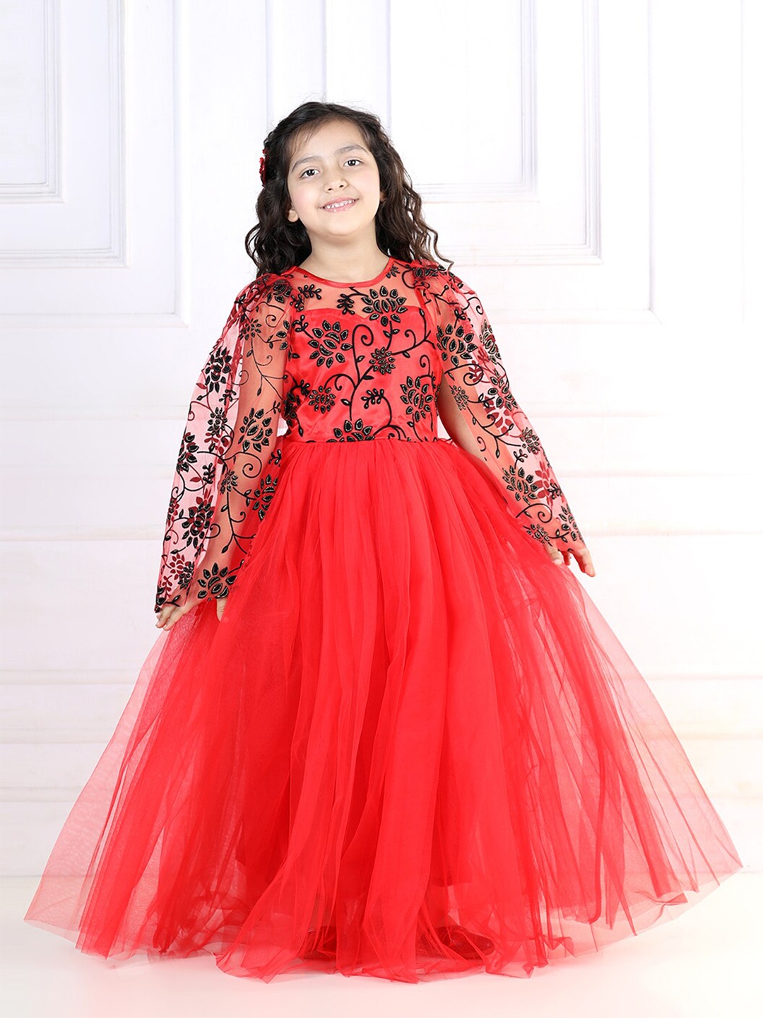 

Toy Balloon kids Girls Embellished Net Maxi Dress, Red