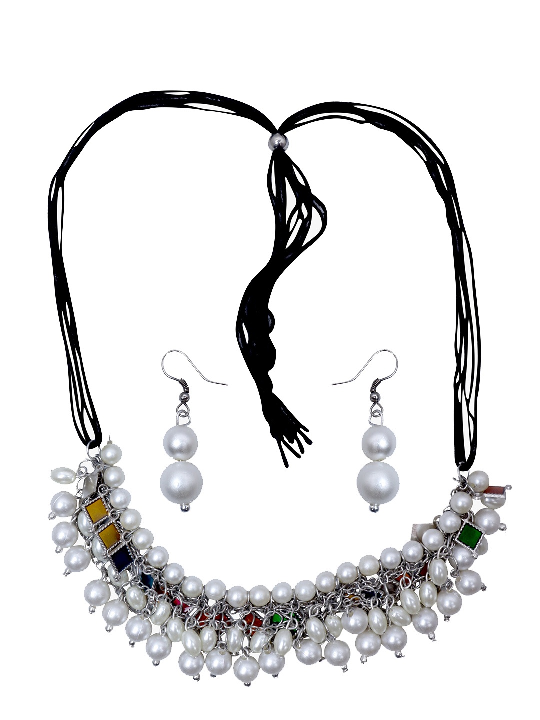 

VAGHBHATT Oxidised Silver-Plated Stone-Studded & Pearl Beaded Jewellery Set