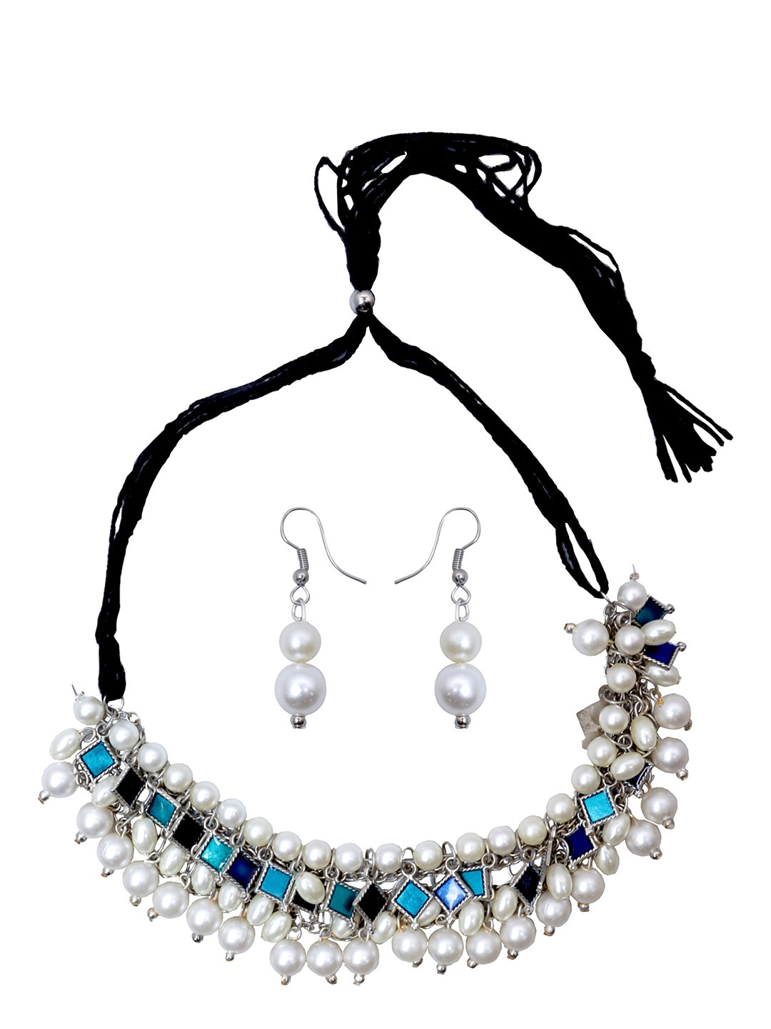 

VAGHBHATT Oxidised Silver-Plated Stone-Studded & Pearl Beaded Jewellery Set