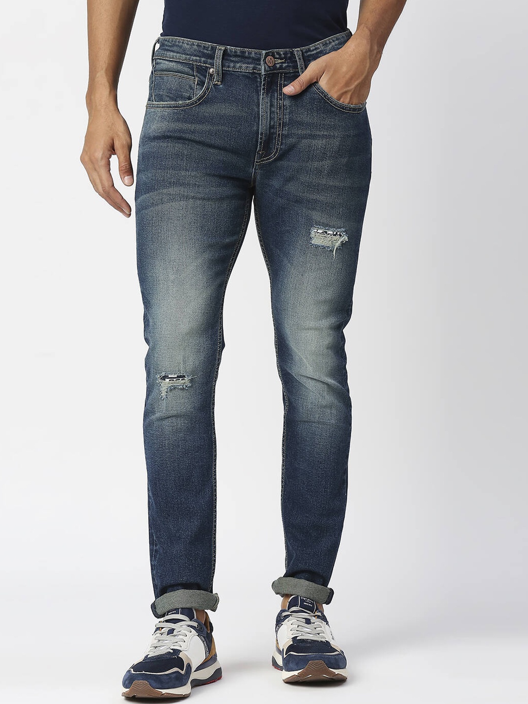 

Pepe Jeans Men Slim Fit Low Distress Heavy Fade Jeans, Blue