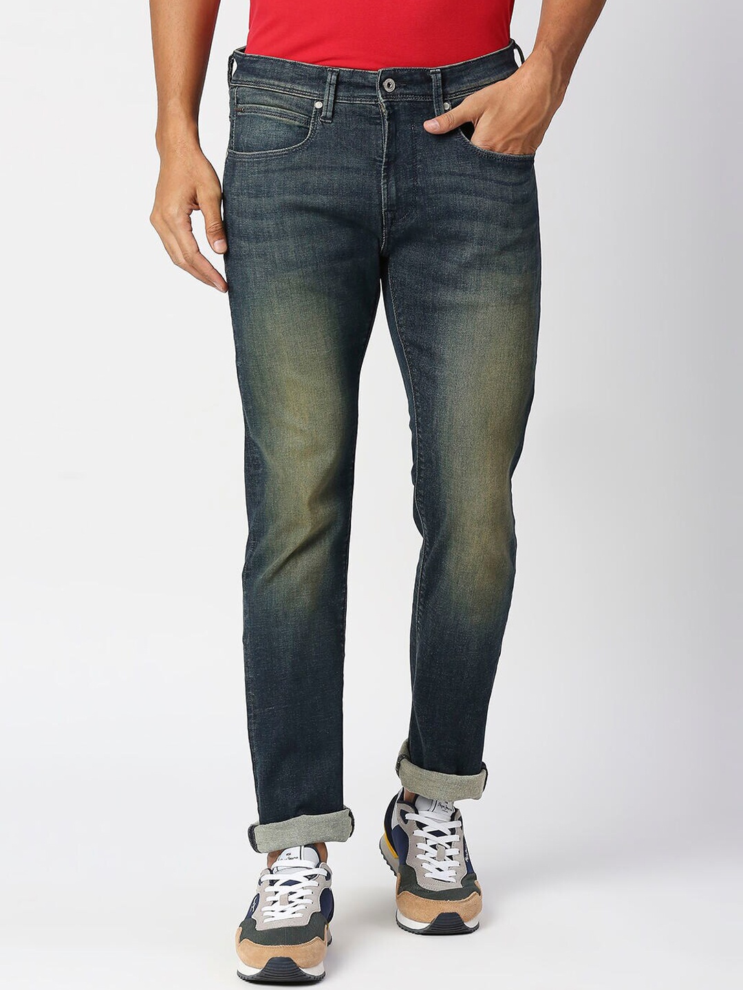 

Pepe Jeans Men Slim Fit Heavy Fade Cotton Jeans, Blue
