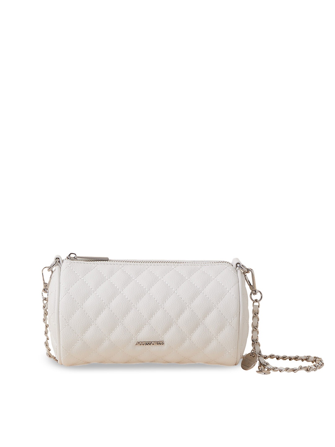 

Accessorize London Women Faux Leather Quilted Barrel Sling Bag, White