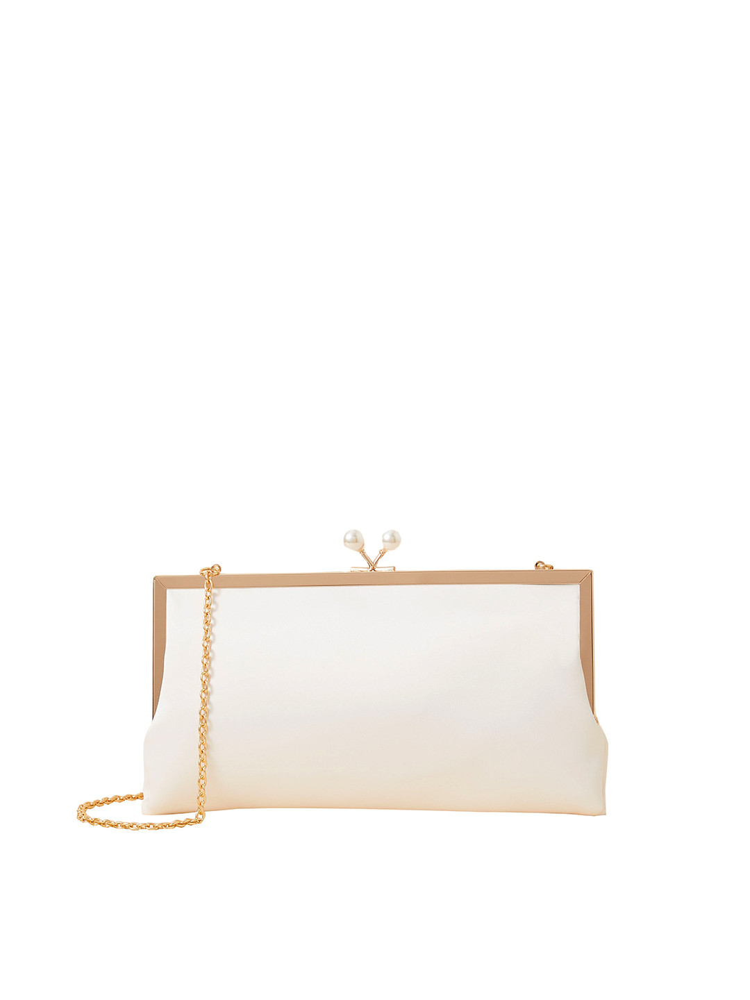 

Accessorize London Women Faux Leather Bridal Pearl Clasp Satin Clutch, Off white