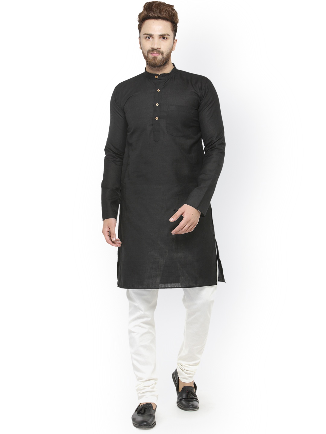 

Jompers Men Black & White Solid Kurta with Churidar