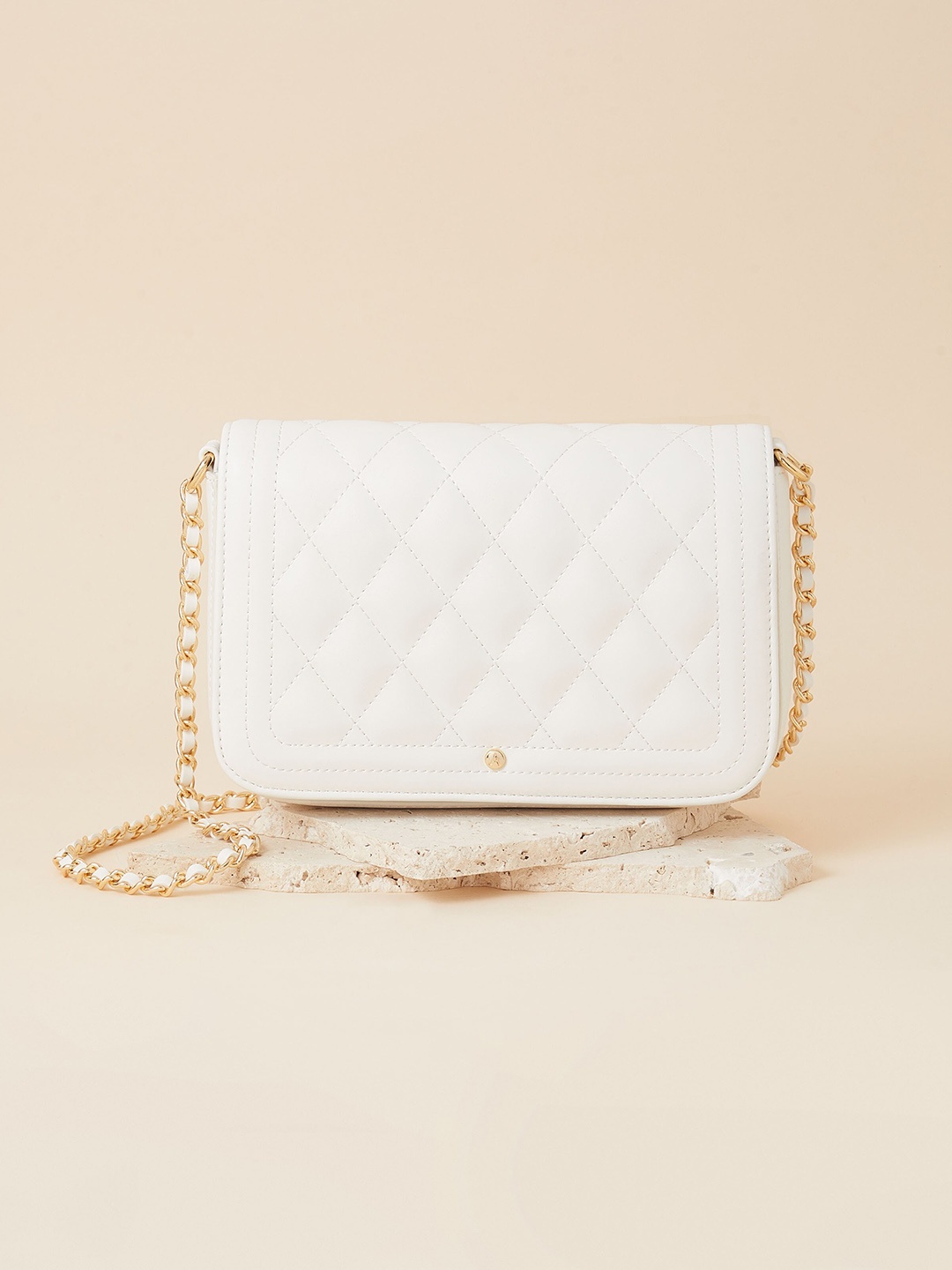 

Accessorize London Women Faux Leather Classic Quilted Chain Sling Bag, White