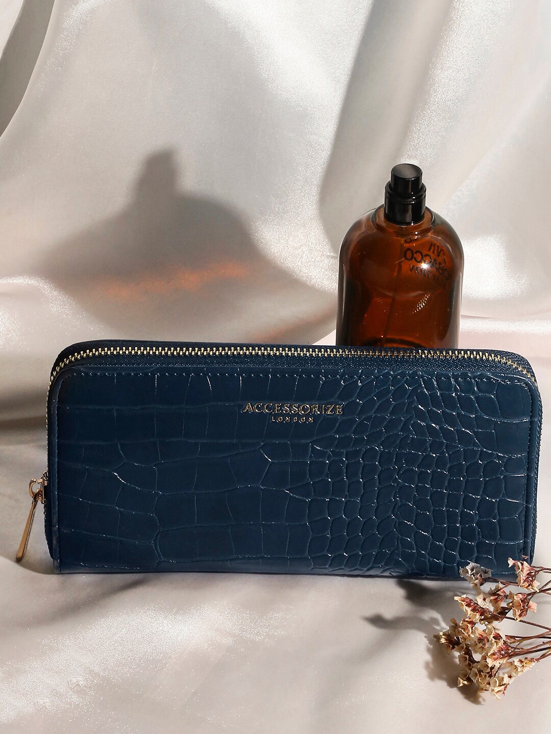 

Accessorize London Women Faux Leather Adela Croc Zip Around Large Wallet, Blue