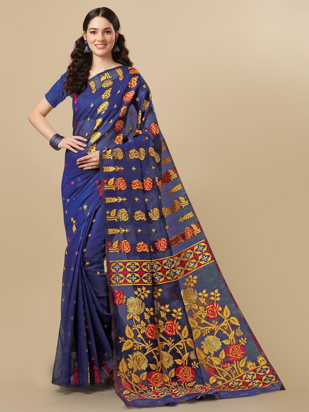 

TEREZA Floral Jamdani Saree, Blue