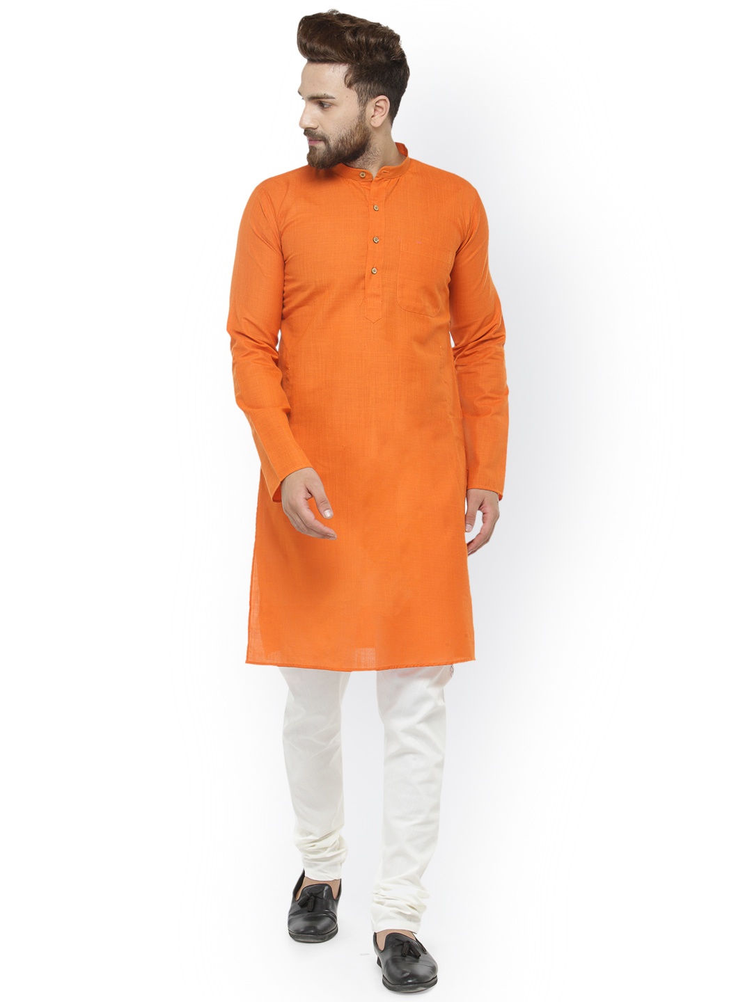 

Jompers Men Orange & White Solid Kurta with Churidar