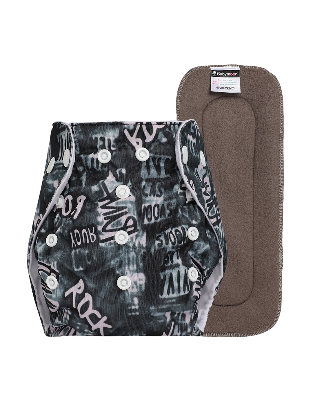 

Babymoon Kids Printed Washable Adjustable Reusable Cloth Diaper with 1 Insert, Black