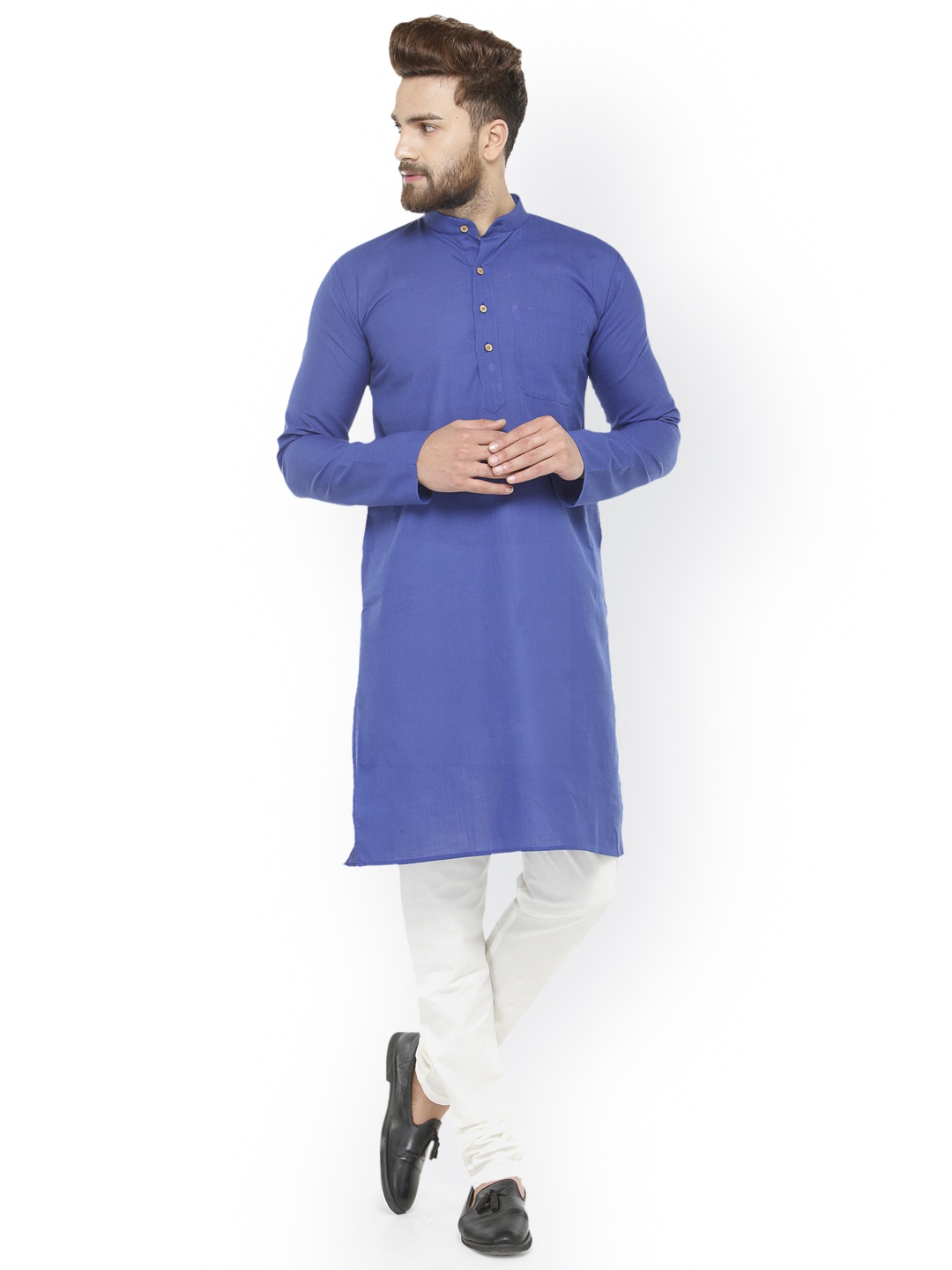 

Jompers Men Blue & White Solid Kurta with Churidar