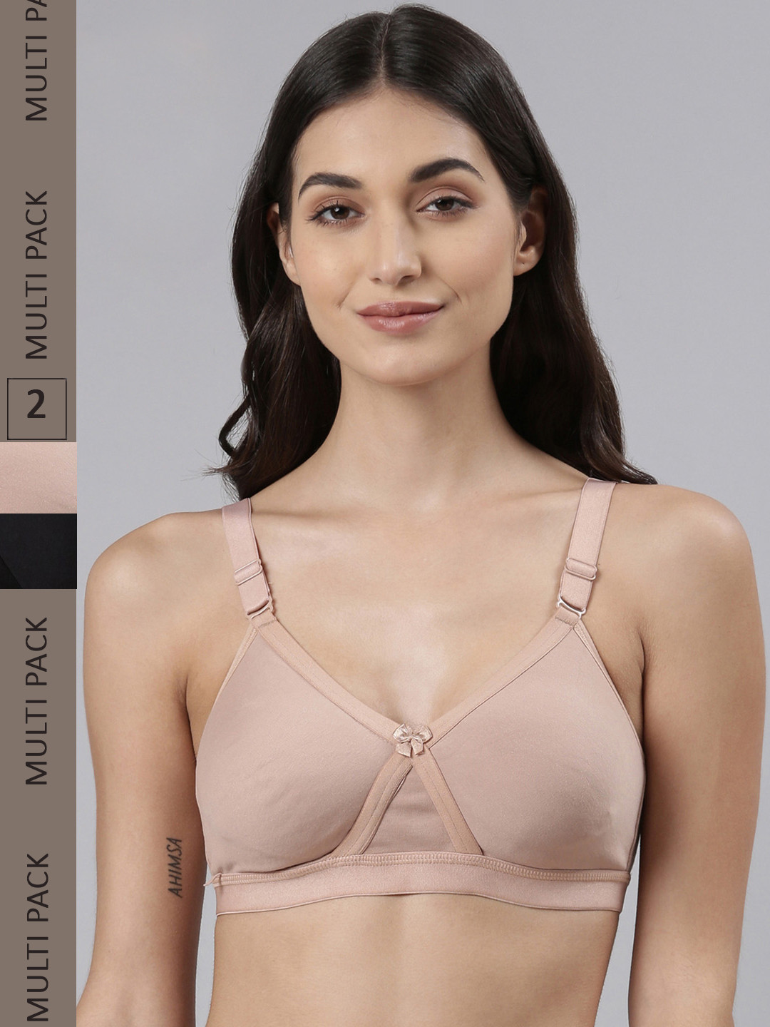 

Dollar Missy Pack of 2 Cotton Wire-Free Crossover Support Bra, Black