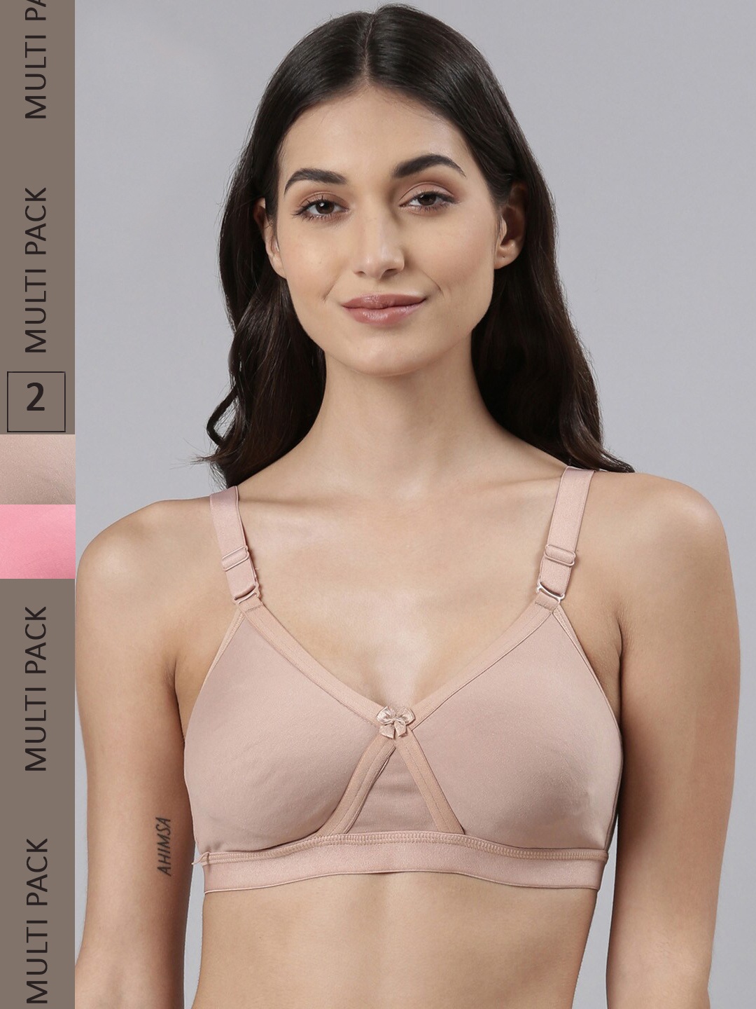 

Dollar Missy Pack of 2 Cotton Wire-Free Crossover Support Bra, Beige