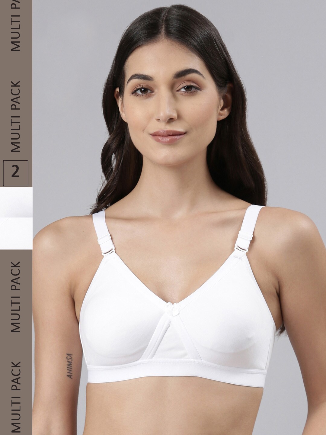 

Dollar Missy Pack of 2 Cotton Wire-Free Crossover Support Seamless Full Coverage Bra, White