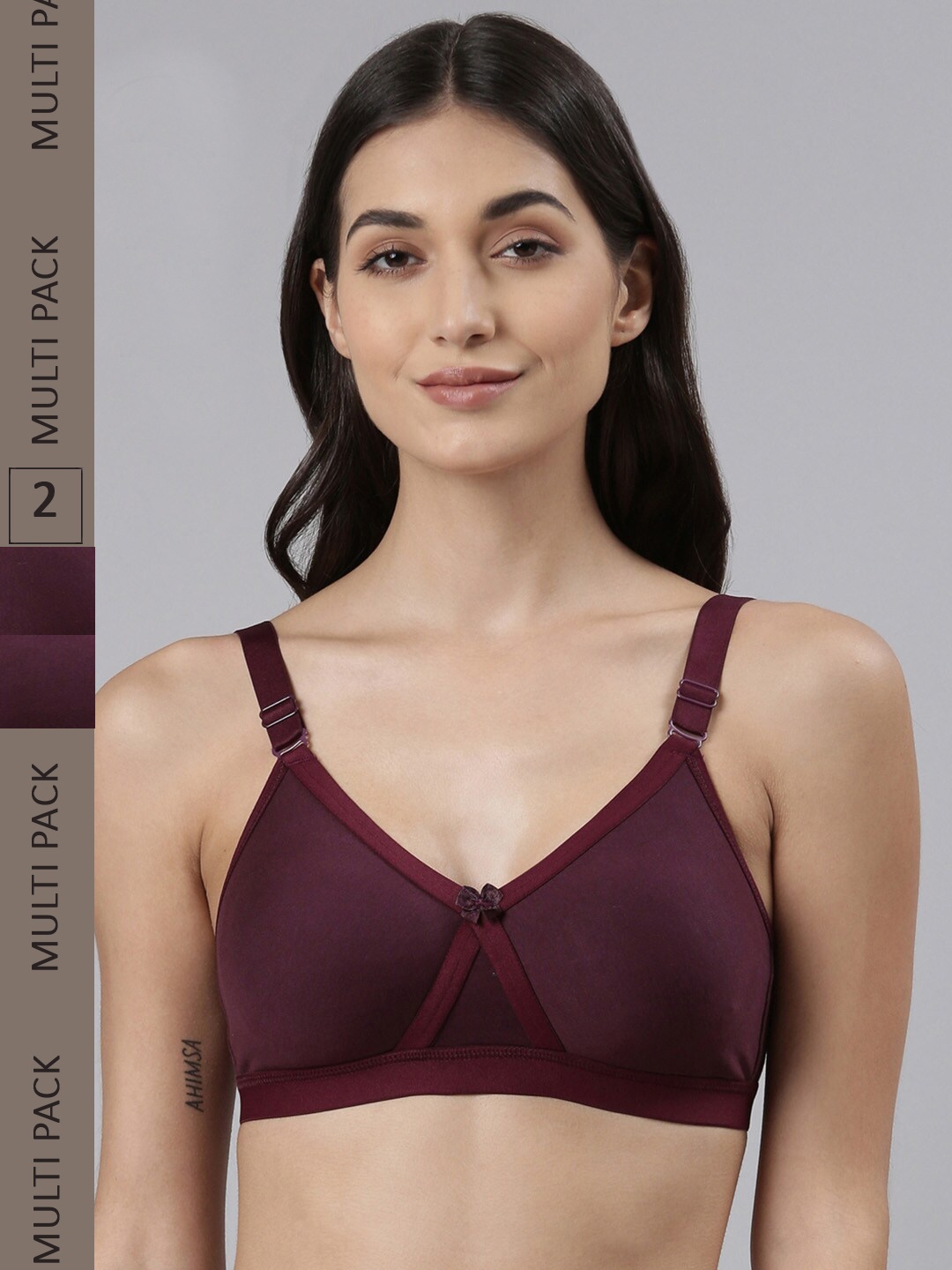 

Dollar Missy Pack Of 2 Cotton Anti Microbial Seamless Anti Odour Full Coverage Bra, Burgundy