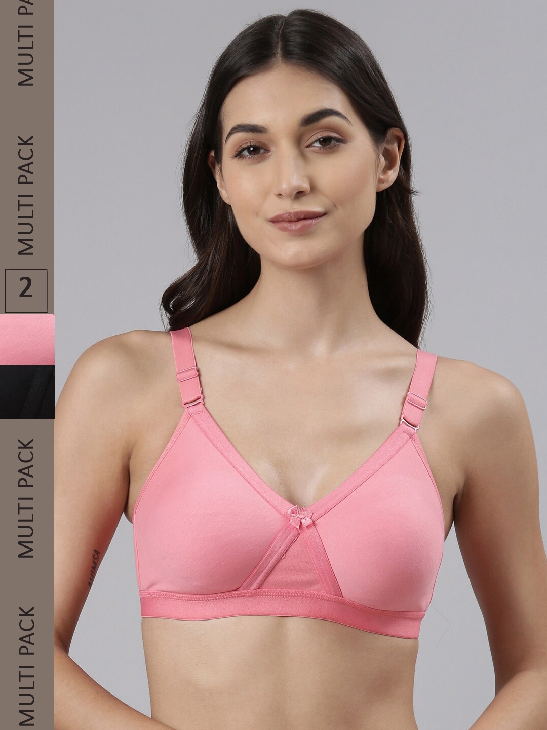 

Dollar Missy Pack of 2 Women Wire-Free Crossover Support Bra DES-1151-R3-BLK-SLR-PO2, Black