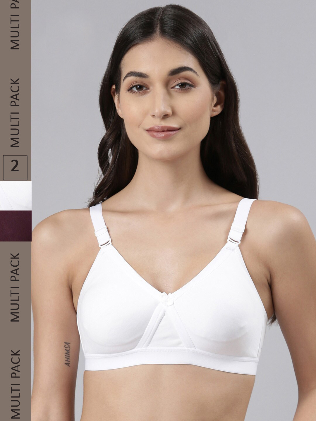 

Dollar Missy Pack of 2 Cotton Wire-Free Crossover Support Bra DES-1151-R3-WHT-PRP-PO2, White
