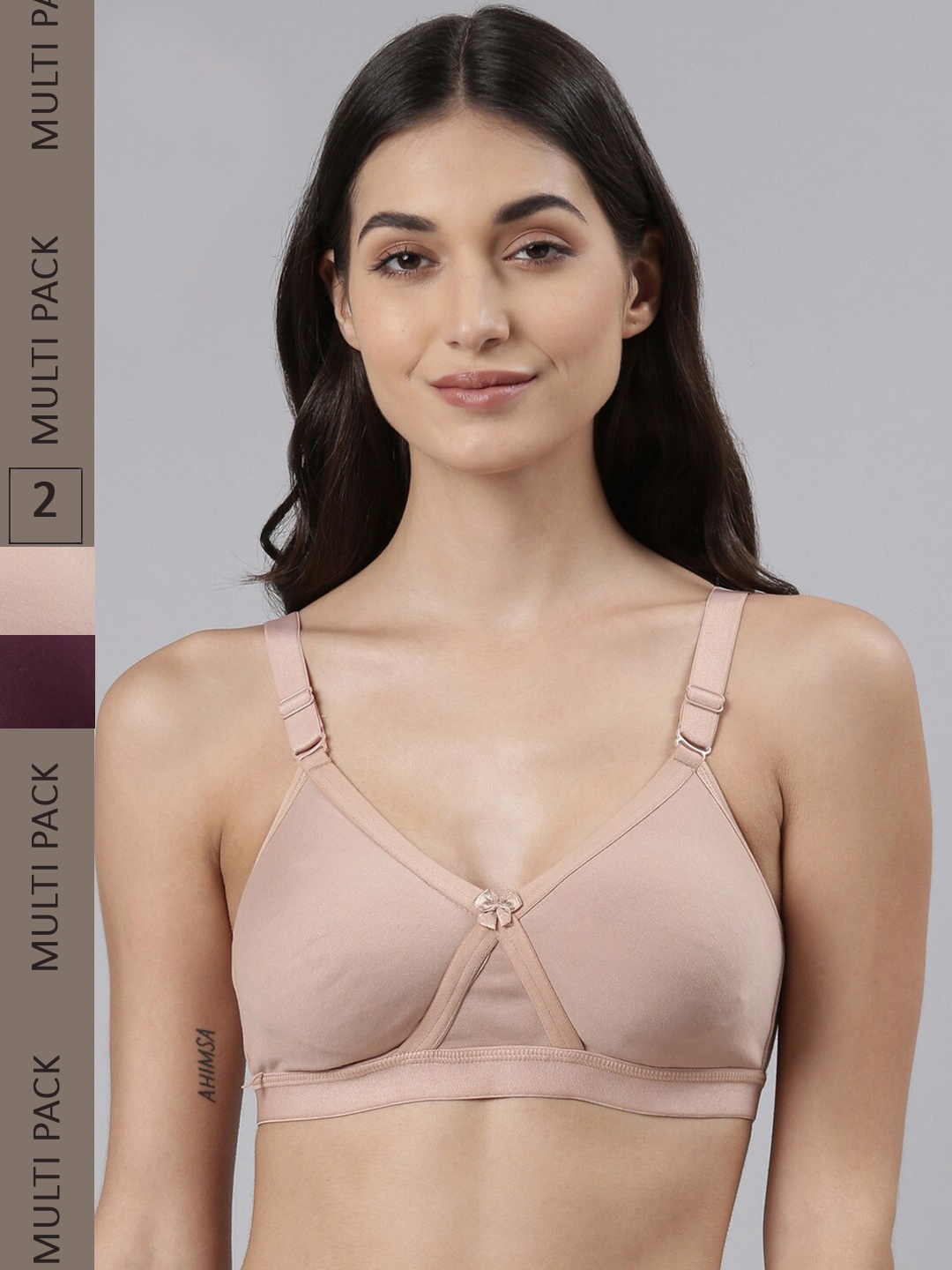 

Dollar Missy Pack of 2 Non Padded Wire Free Seamless Anti-Odour Anti-Microbial Bra, Beige