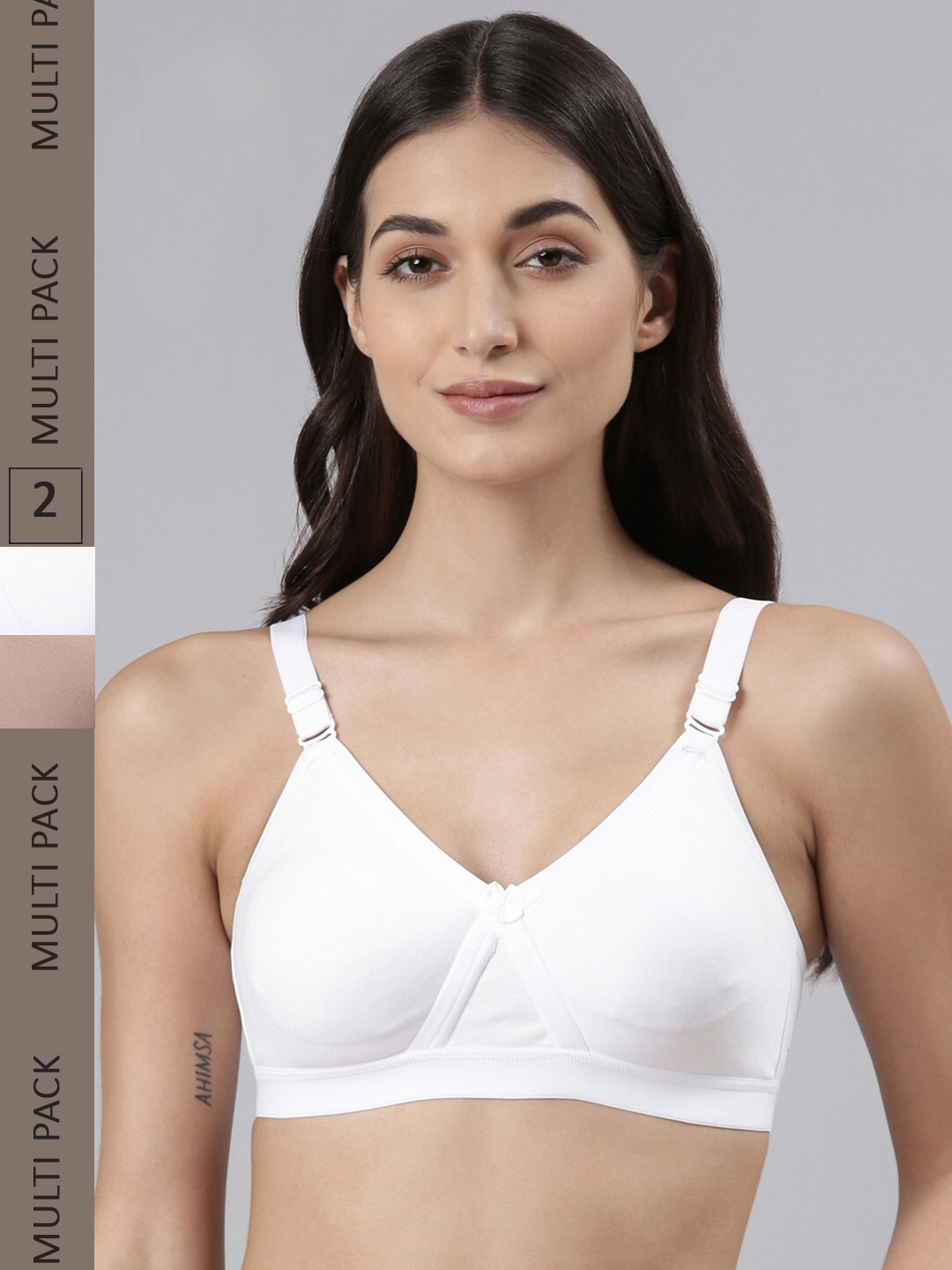 

Dollar Missy Pack of 2 Cotton Wire-Free Crossover Support Bra, White