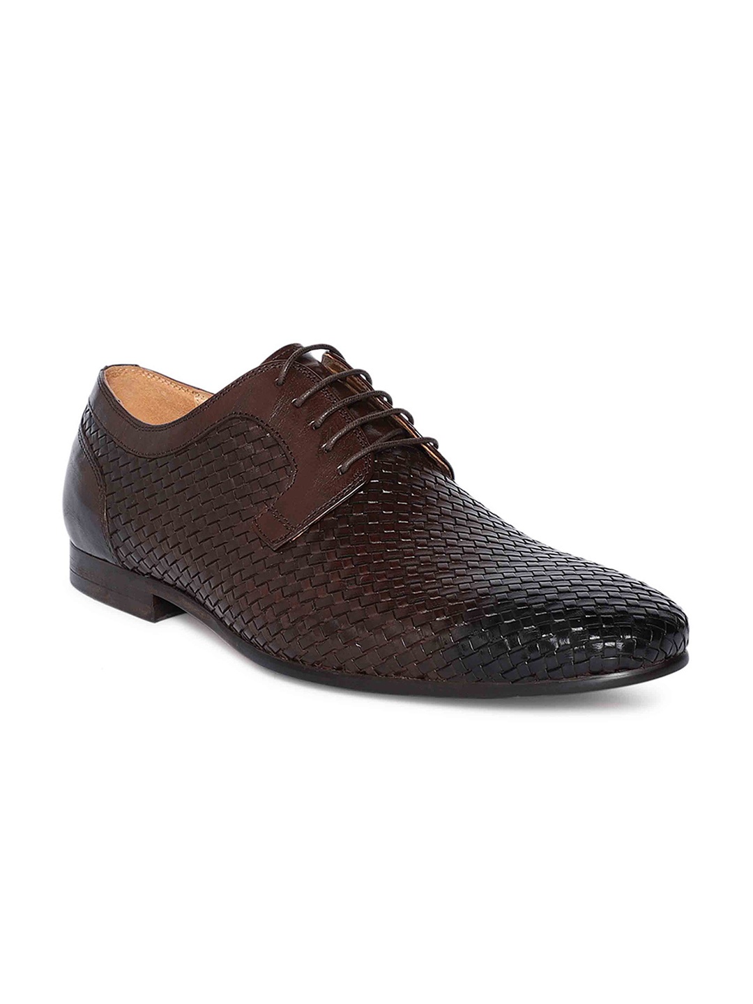 

Heel & Buckle London Men Woven Design Leather Formal Derbys, Brown