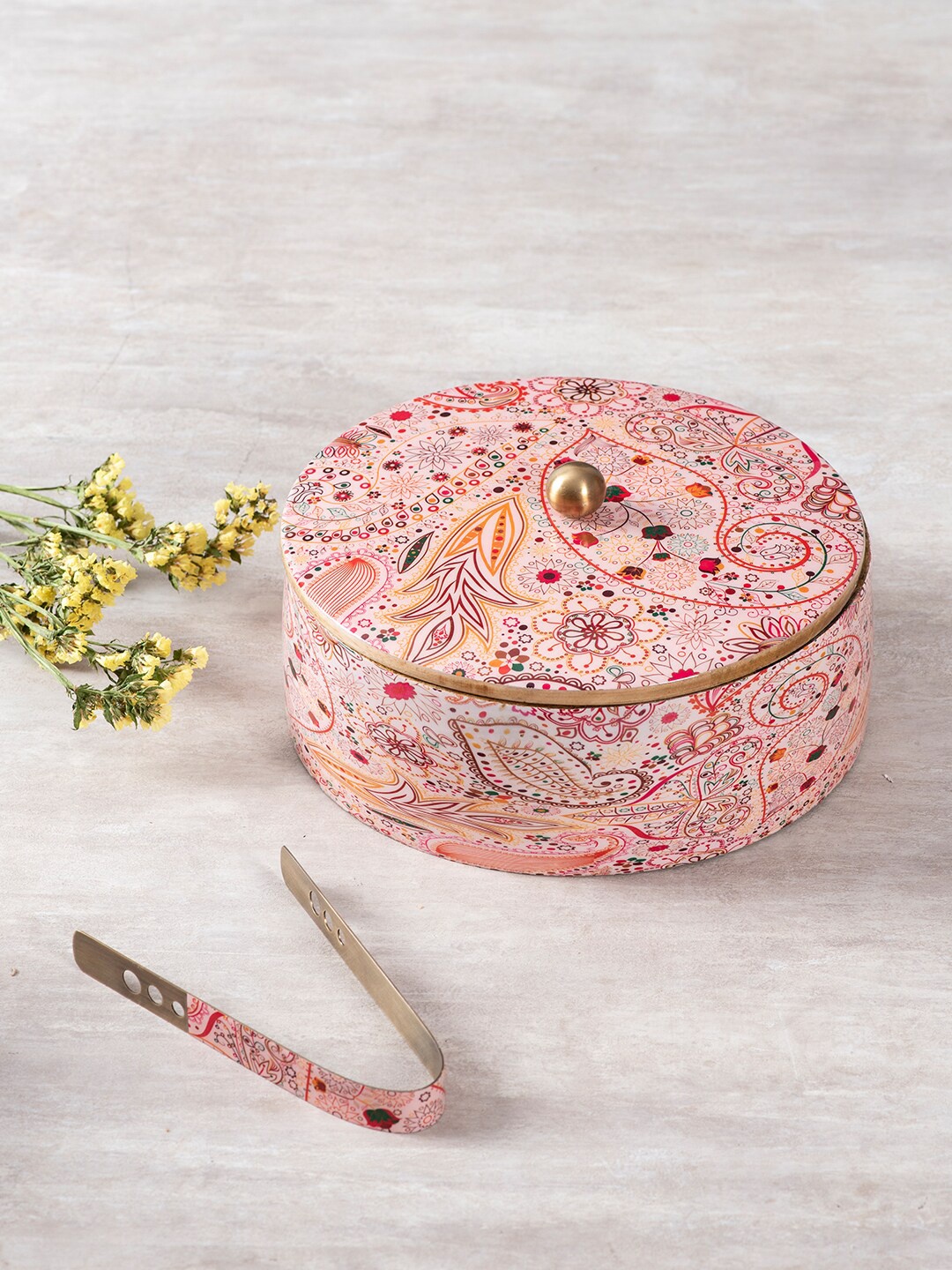 

nestroots Pink & Brown Paisley Printed Casserole Box With Tong