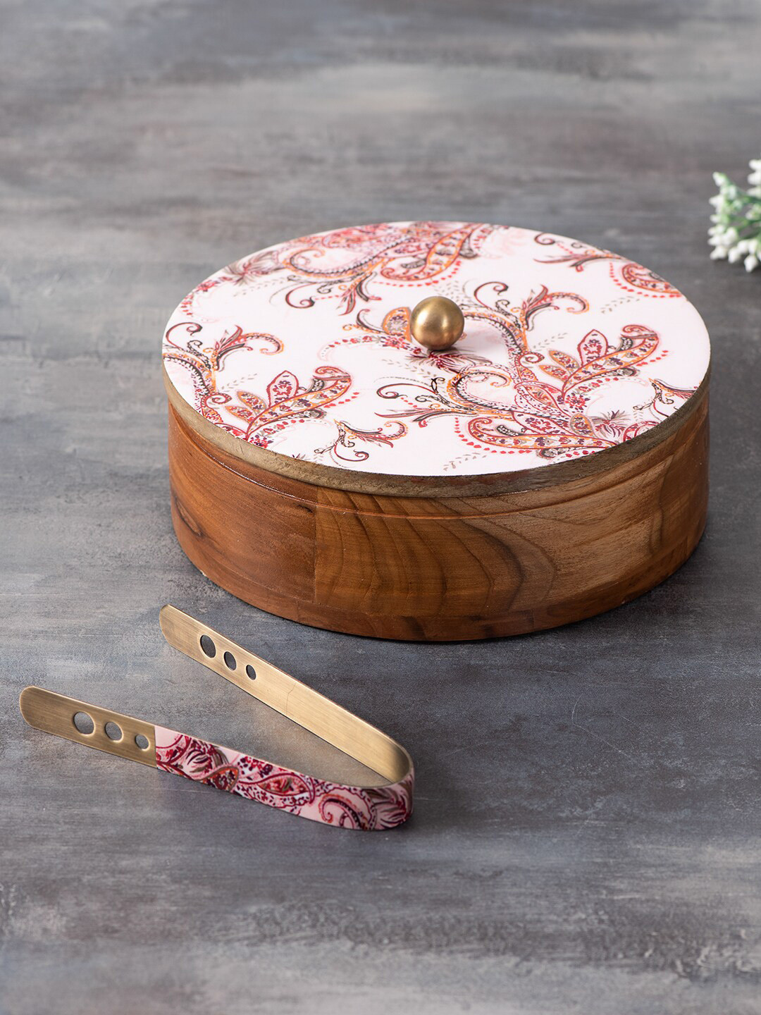 

nestroots Brown & White Paisley Printed Casserole Box With Tong