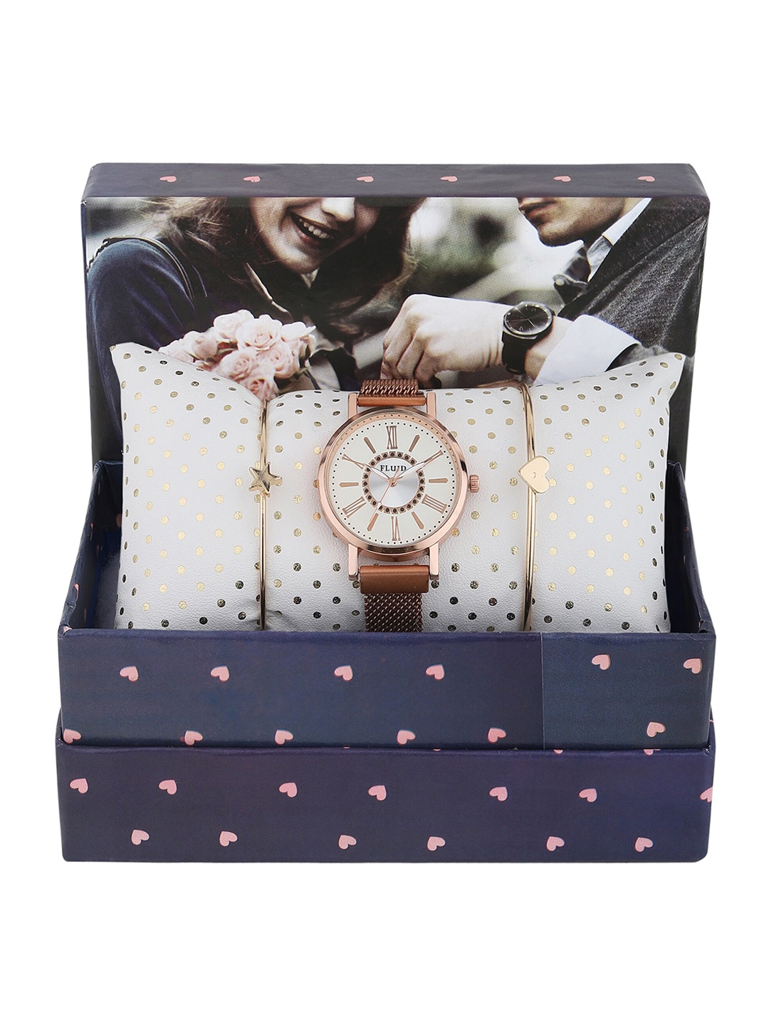 

FLUID Women White Dial & Rose Gold Toned Textured Straps Analogue Watch FL-Gift Set-09