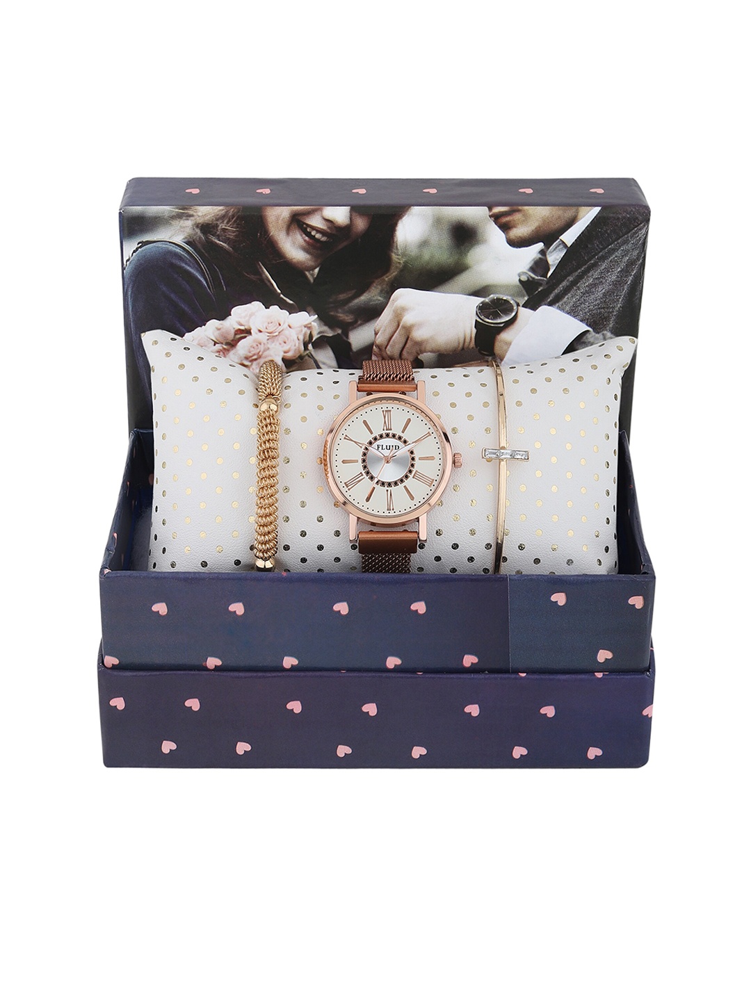 

FLUID Women Textured Straps Analogue Watch & Bracelet FL-Gift Set-12, White