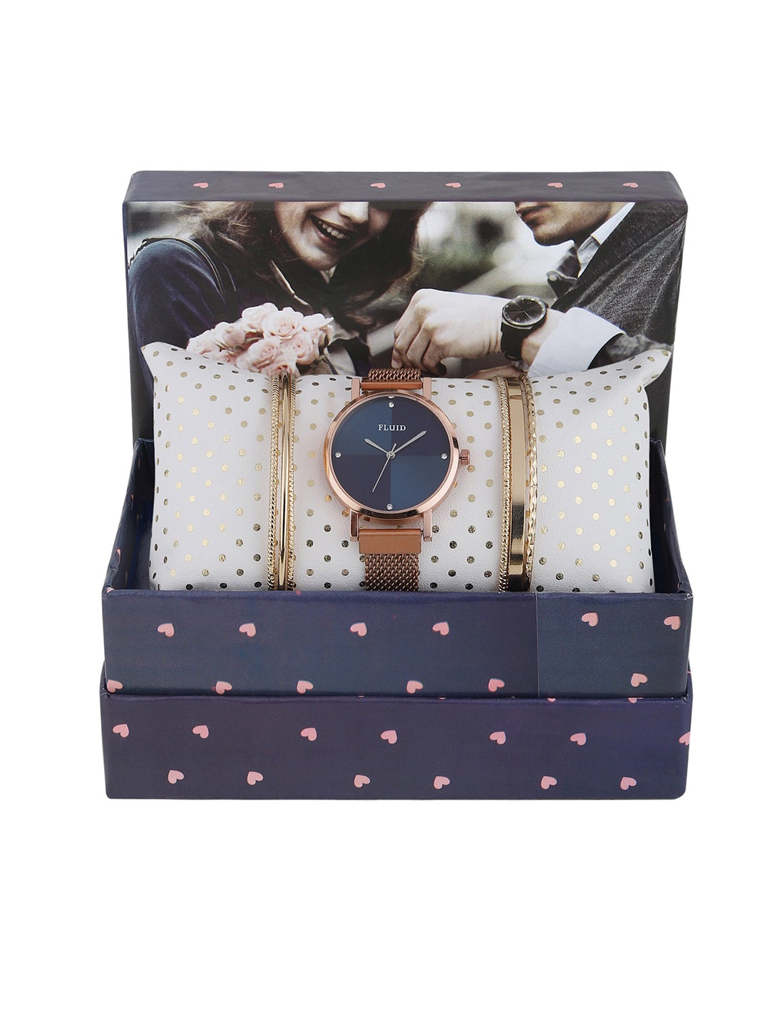 

FLUID Women Textured Straps Analogue Watch With 2 Bracelet FL-Gift Set-43, Rose