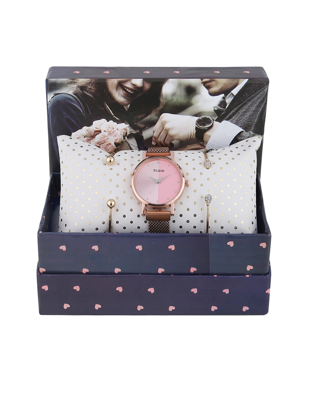 

FLUID Women Straps Analogue Watch With Bracelet FL-Gift Set-52, Rose gold