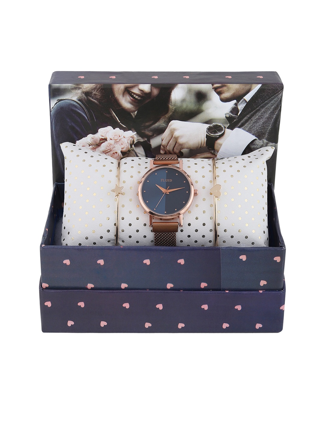 

FLUID Women Analogue Watch & Jewellery Gift Set FL-Gift Set-47, Rose gold