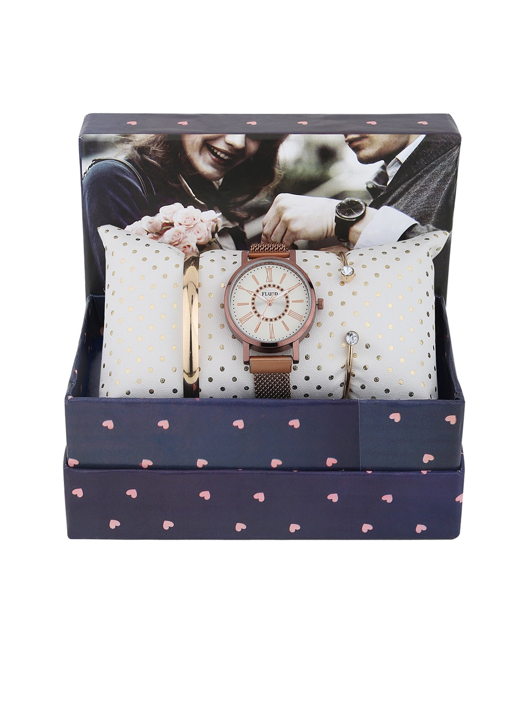 

FLUID Women Watch & Jewellery Gift Set, Copper