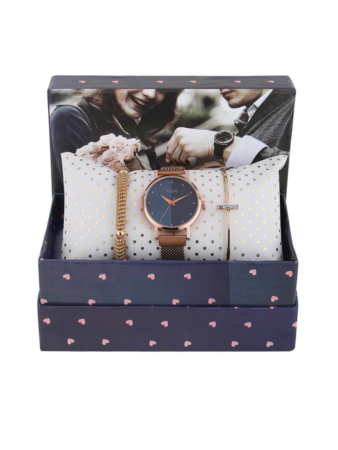 

FLUID Women Textured Dial & Textured Strap Analogue Watch With Gift Set FL-Gift Set-50, Blue
