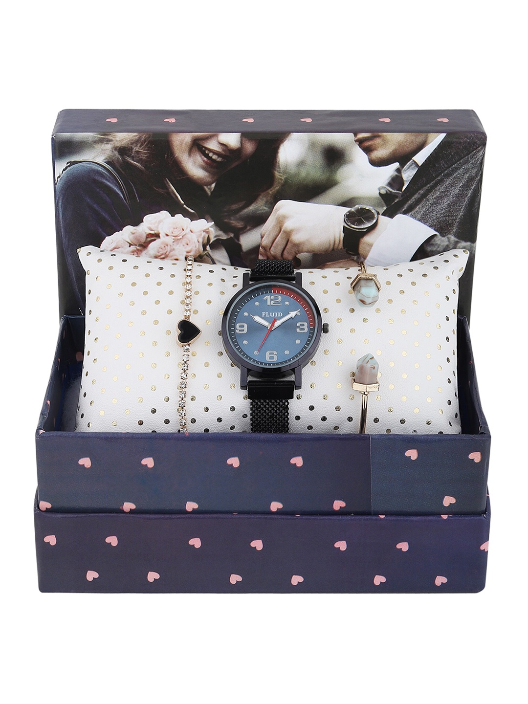 

FLUID Women Analogue Watch & Jewellery Gift Set FL-Gift Set-03, Black