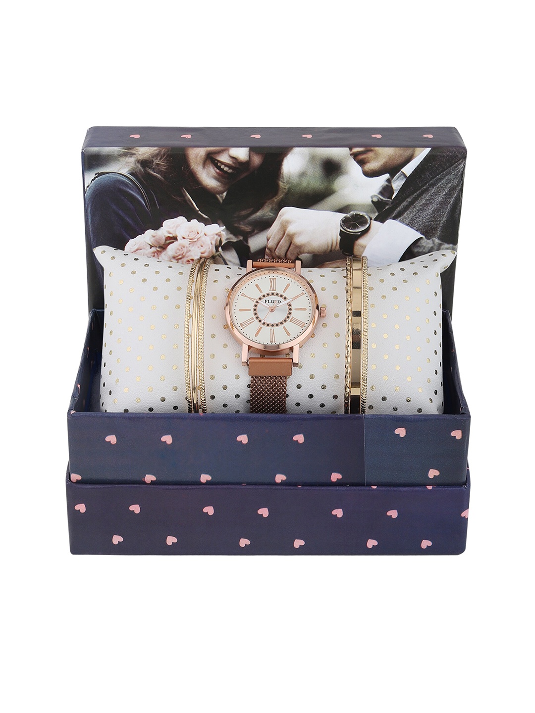 

FLUID Women Textured Dial & Textured Strap Analogue Watch With Gift Set FL-Gift Set-11, White