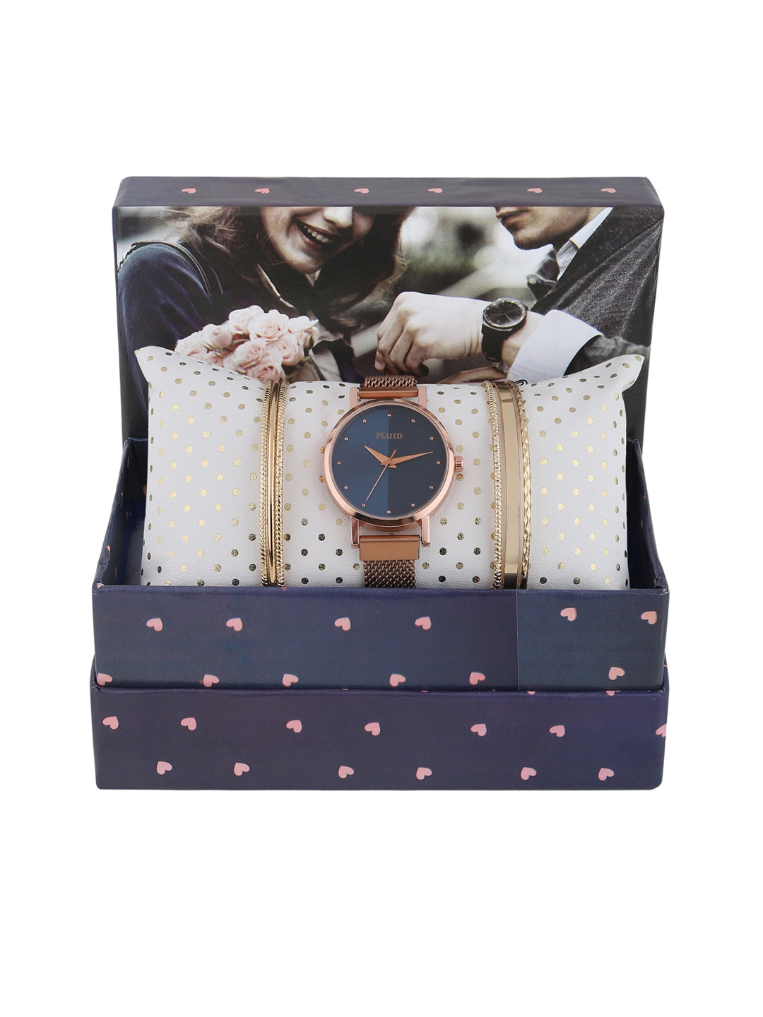 

FLUID Women Bracelet Style Straps Analogue Watch with Bracelets- FL-Gift Set-49, Rose gold