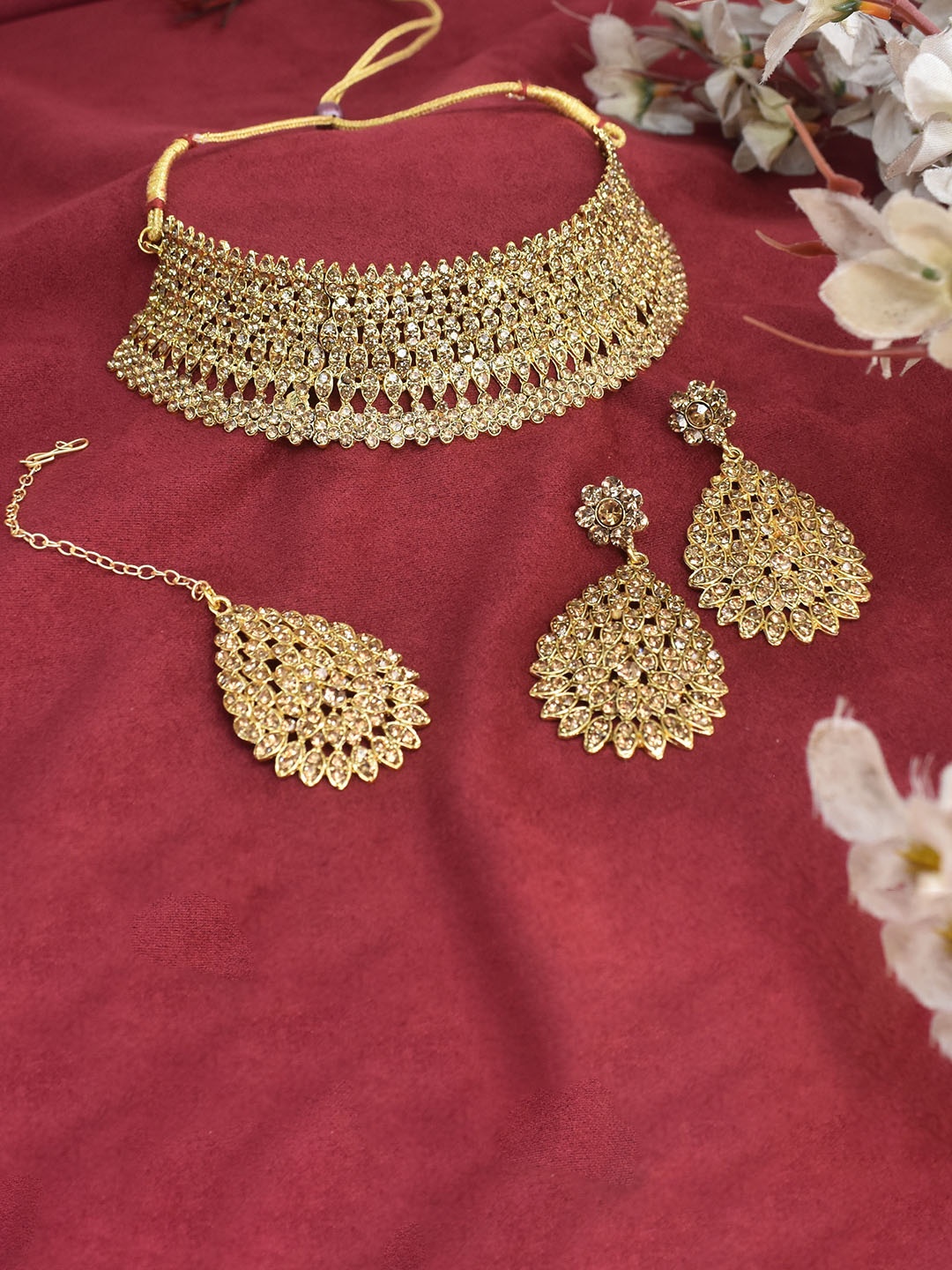 

STEORRA JEWELS Gold-Plated Stone Studded Alloy Jewellery Set