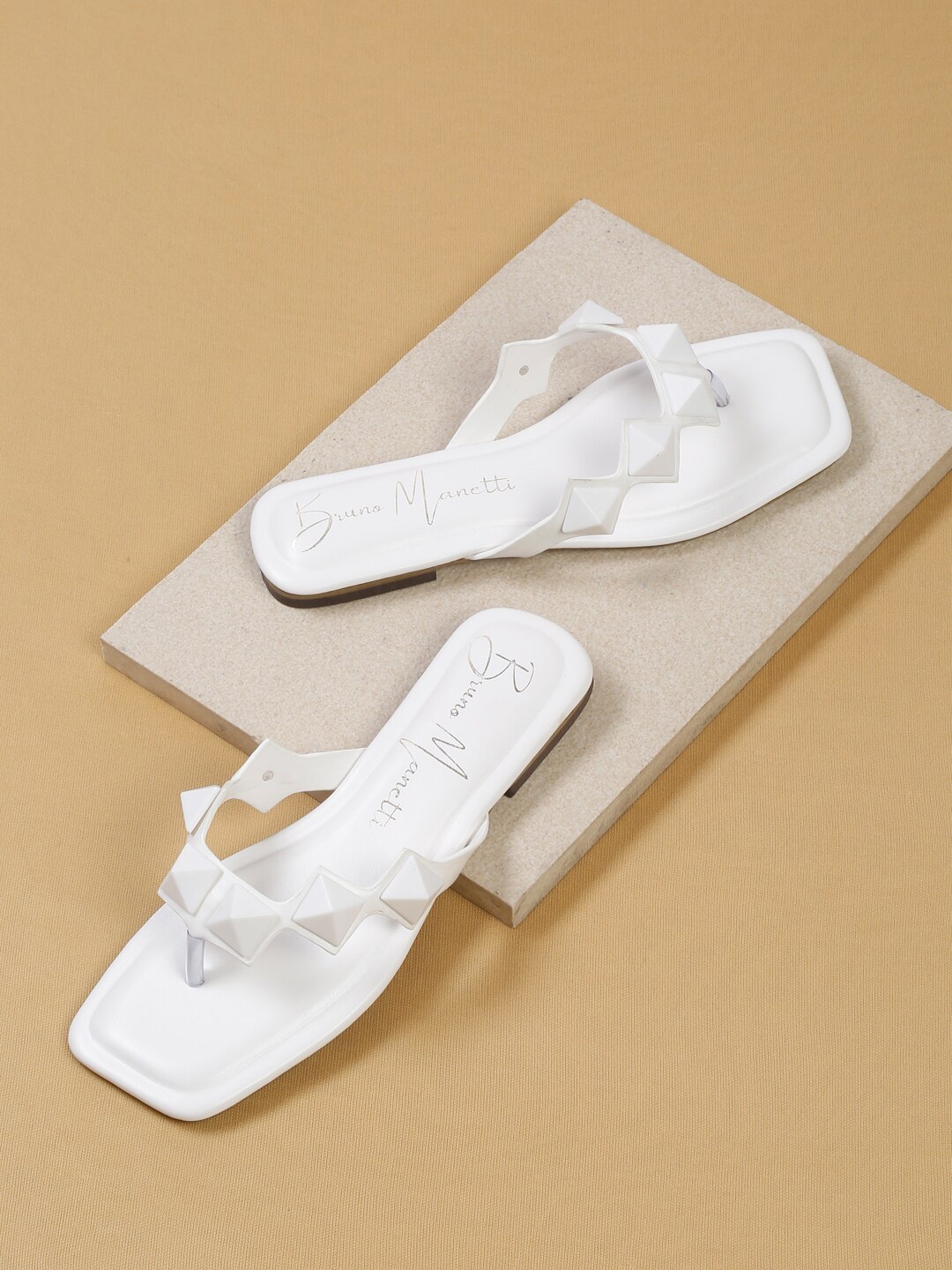 

Bruno Manetti Women Embellished Open Toe Flats, White
